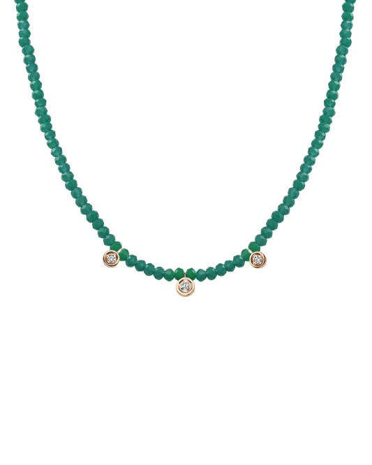 Emerald Gemstone & Three diamonds Necklace - 14K Rose Gold Necklaces magal-dev Natural Emerald 14" - Collar 