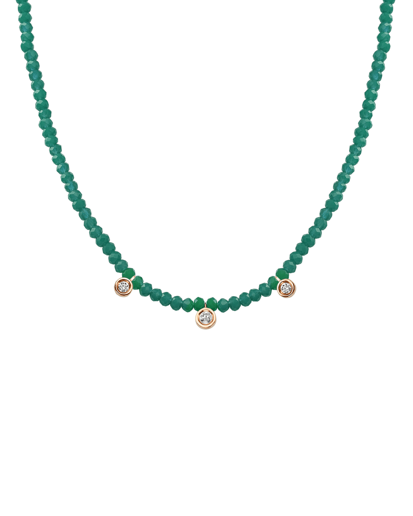 Emerald Gemstone & Three diamonds Necklace - 14K White Gold Necklaces magal-dev 