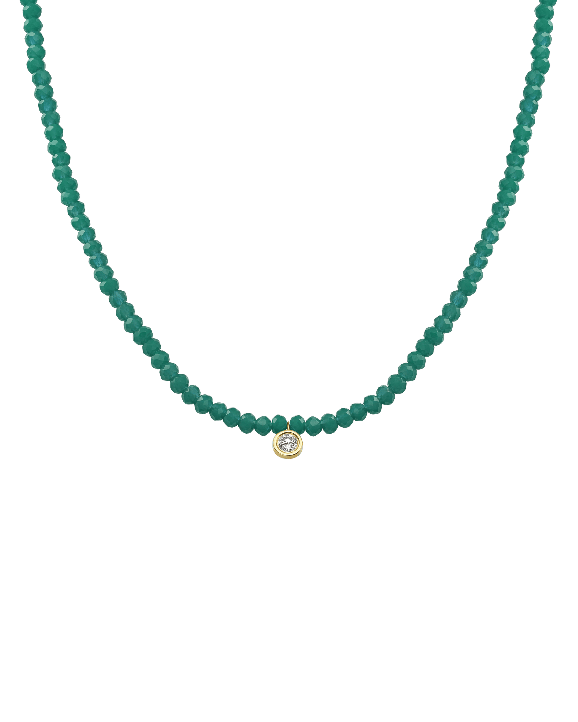 Gemstone & Diamond Necklace - 14K Yellow Gold Necklaces 14K Solid Gold Glass Beads Emerald Large: 0.1ct 