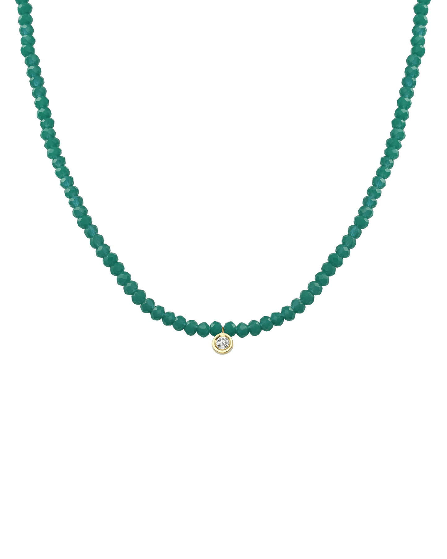 Gemstone & Diamond Necklace - 14K Yellow Gold Necklaces 14K Solid Gold Glass Beads Emerald Medium: 0.04ct 