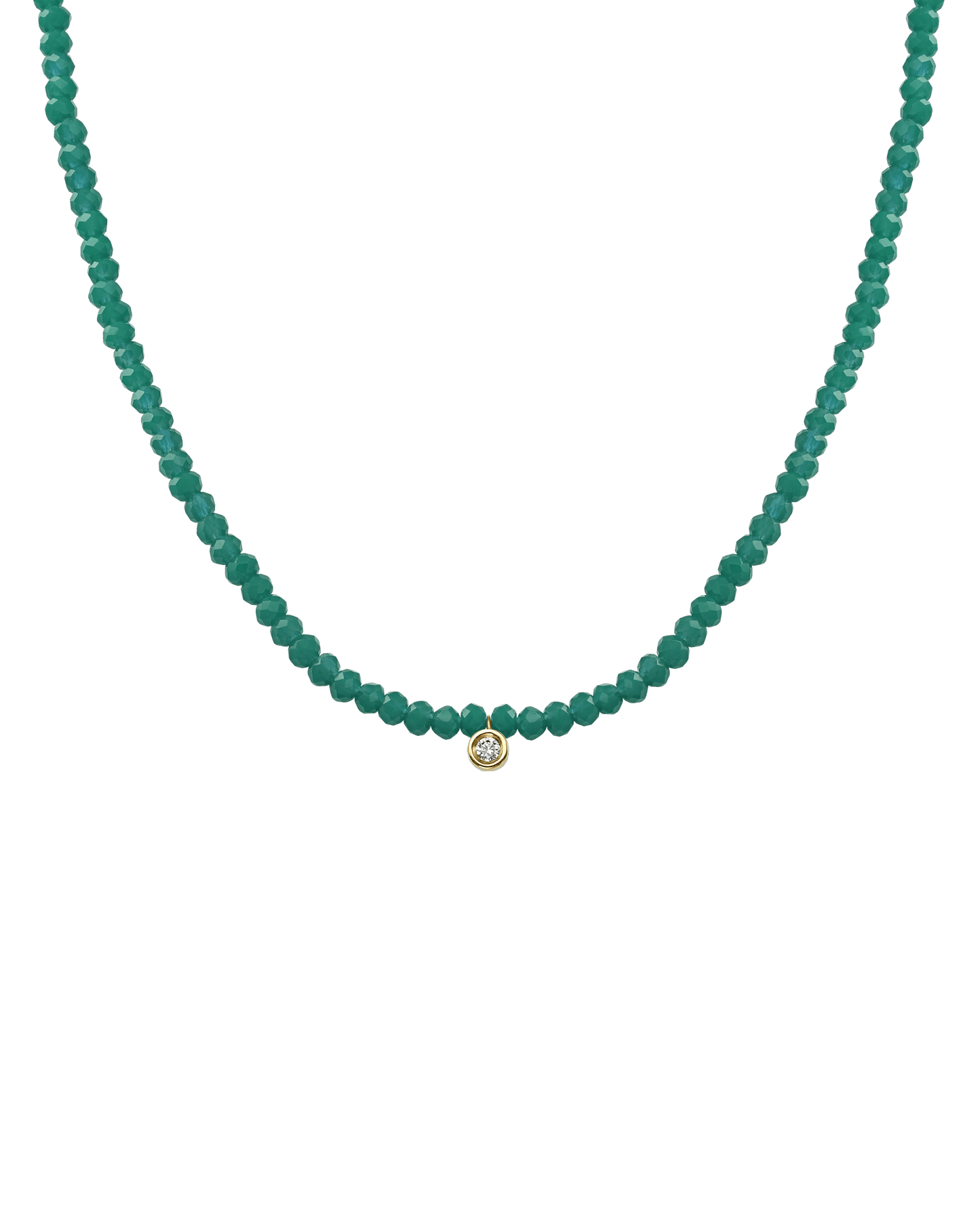 Gemstone & Diamond Necklace - 14K Yellow Gold Necklaces 14K Solid Gold Glass Beads Emerald Small: 0.03ct 