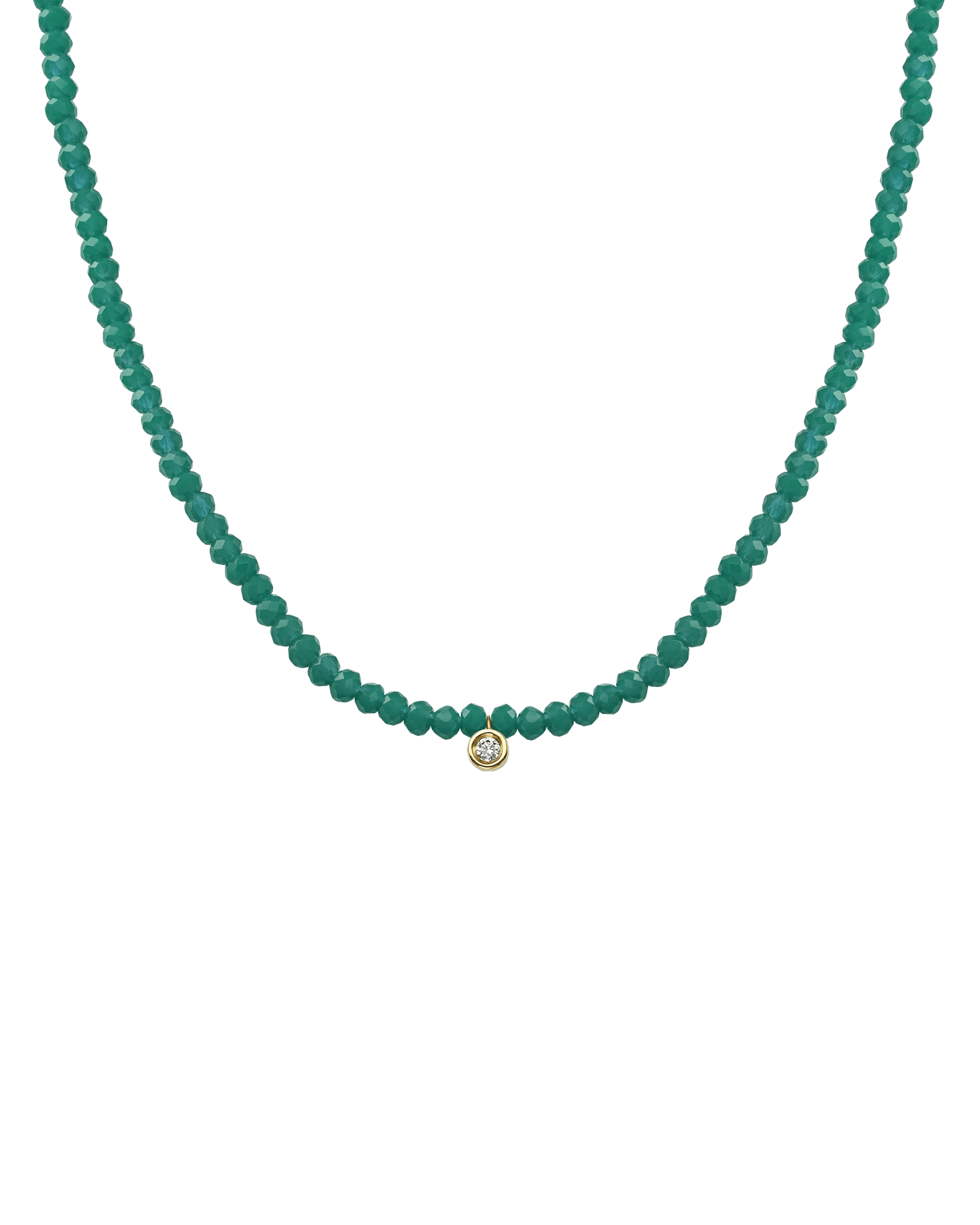 Gemstone & Diamond Necklace - 14K Yellow Gold Necklaces 14K Solid Gold Glass Beads Emerald Small: 0.03ct 