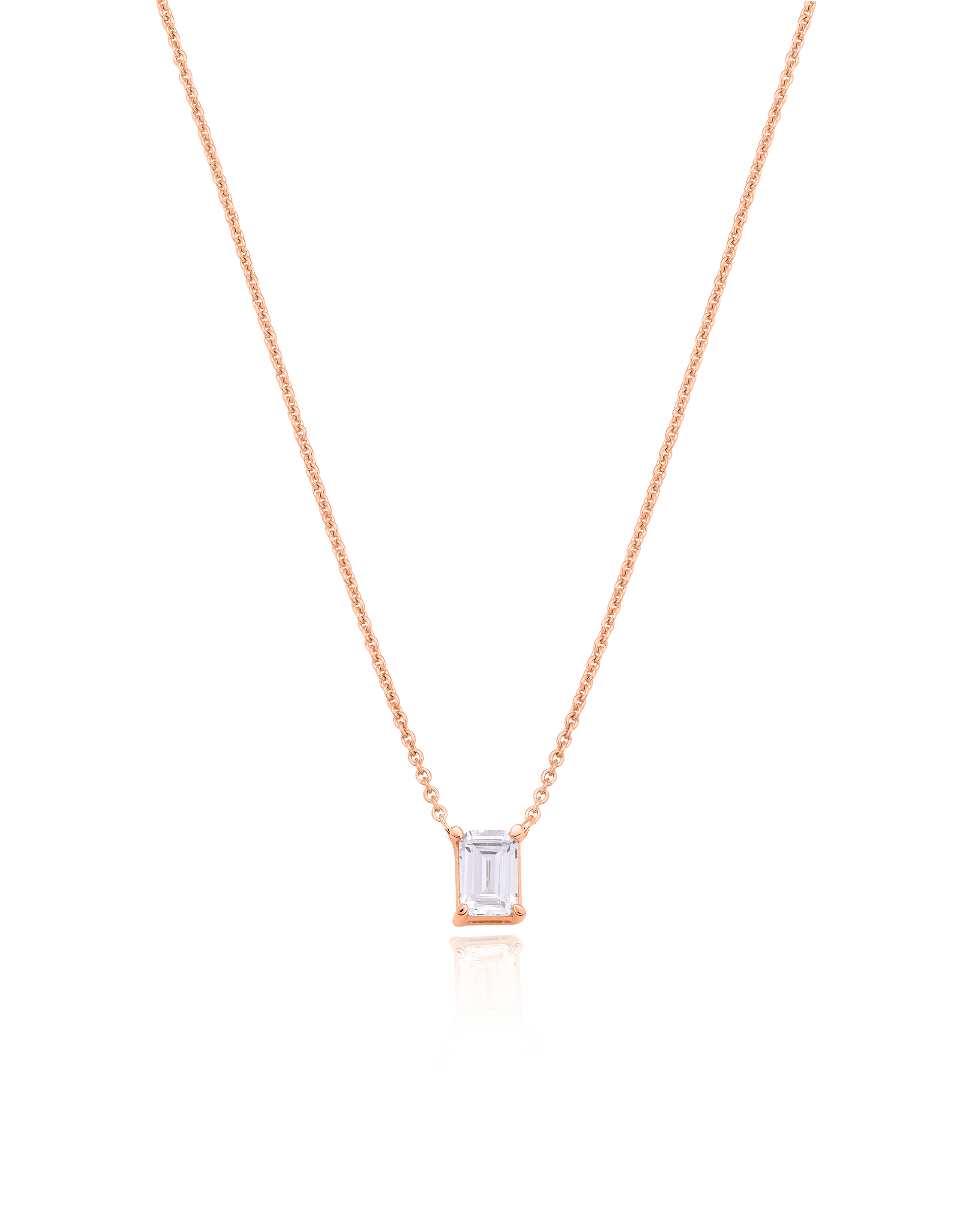 Emerald Solitaire Diamond Necklace - 18K Rose Vermeil Necklaces magal-dev 0.10 CT 16” 