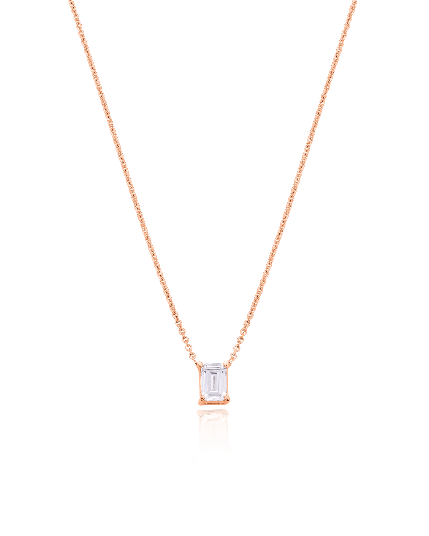 Emerald Solitaire Diamond Necklace - 14K Rose Gold Necklaces magal-dev 0.10 CT 16” 
