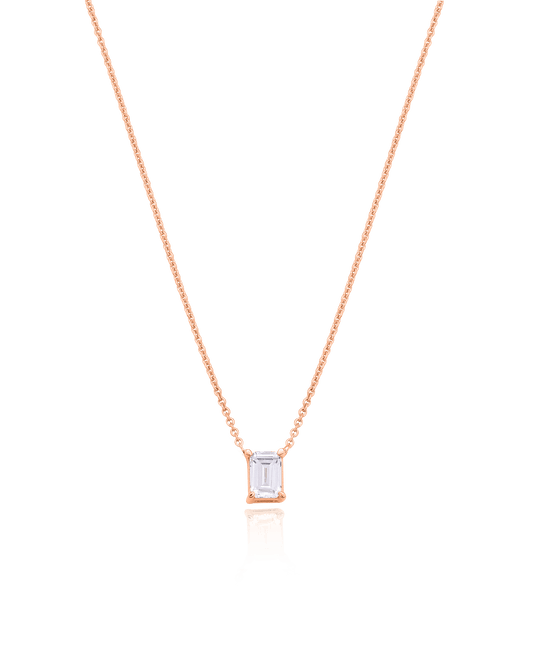 Emerald Solitaire Diamond Necklace - 14K Rose Gold Necklaces magal-dev 0.10 CT 16” 