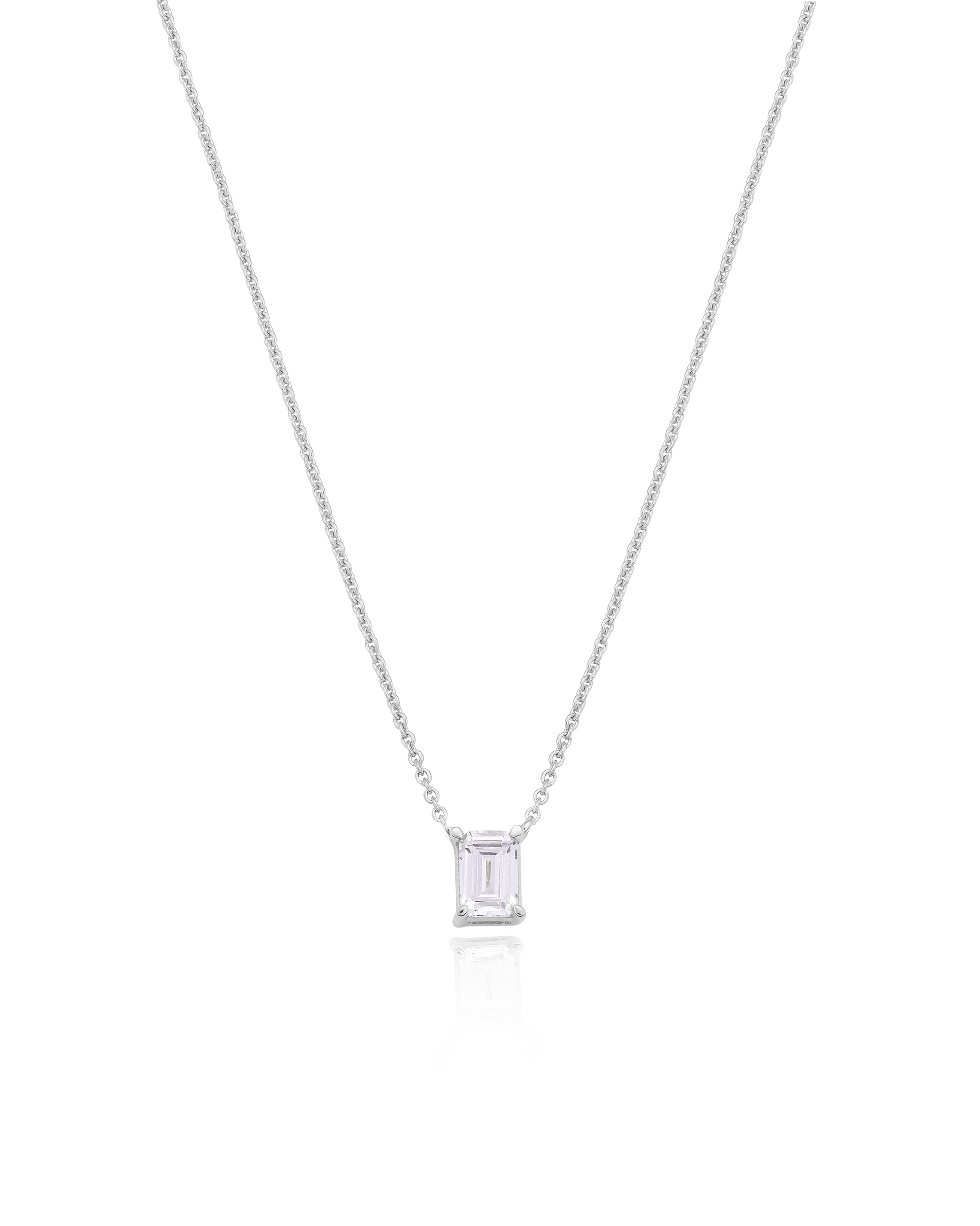 Emerald Solitaire Diamond Necklace - 14K White Gold Necklaces magal-dev 0.10 CT 16” 