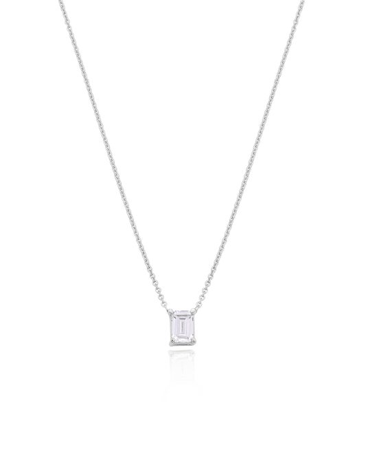 Emerald Solitaire Diamond Necklace - 14K White Gold Necklaces magal-dev 0.10 CT 16” 