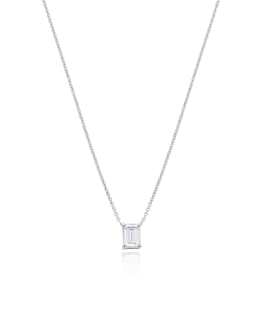 Emerald Solitaire Diamond Necklace - 925 Sterling Silver Necklaces magal-dev 0.10 CT 16” 