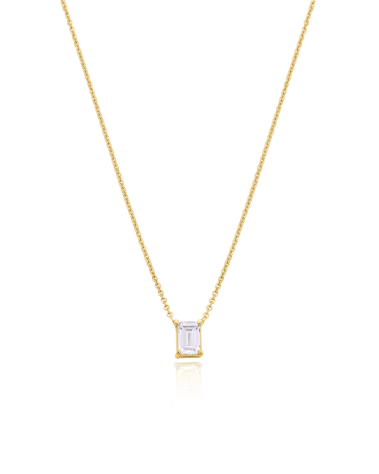 Emerald Solitaire Diamond Necklace - 14K Yellow Gold Necklaces magal-dev 0.10 CT 16” 