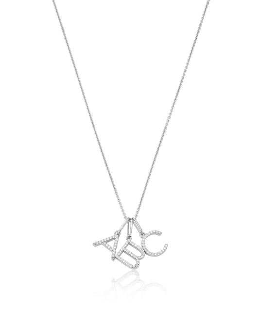 Frosted Initial Necklace - 14K White Gold Necklaces magal-dev 1 Initial 16”+2” extender 