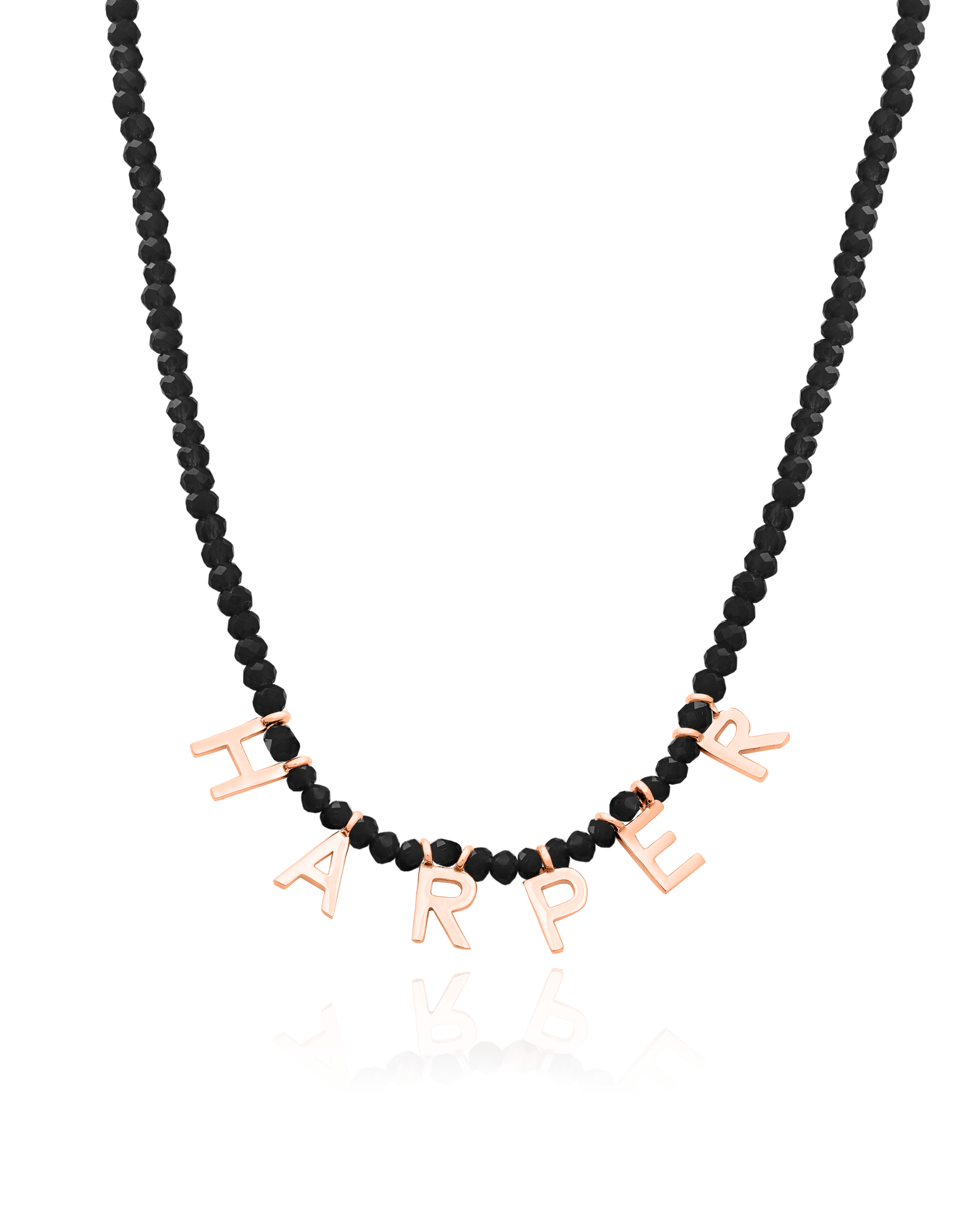 Gemstone & Initial Necklace - 18K Rose Vermeil Necklaces magal-dev Glass Beads Black Spinnel 14" 