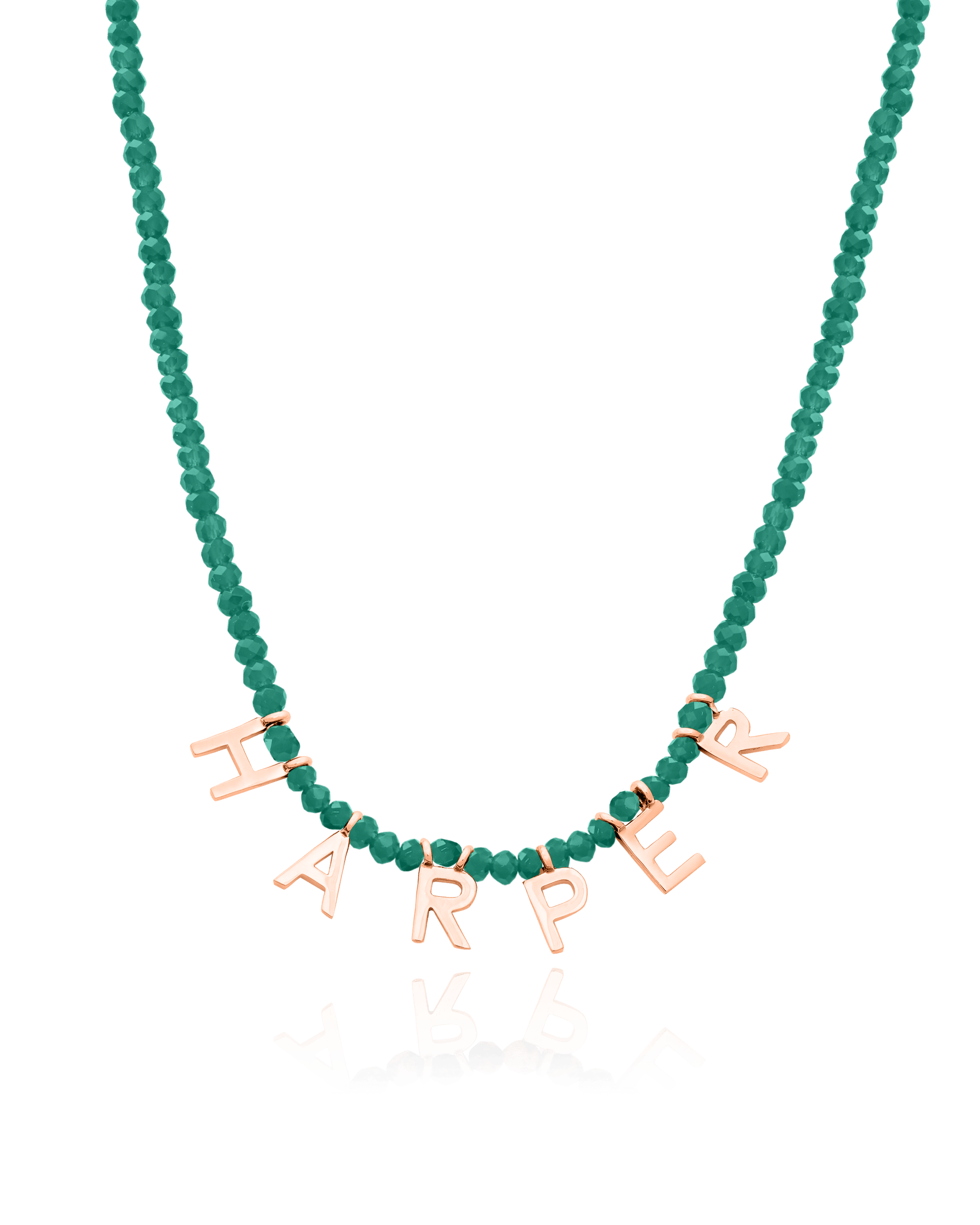 Gemstone & Initial Necklace - 18K Rose Vermeil Necklaces magal-dev Natural Emerald 14" 