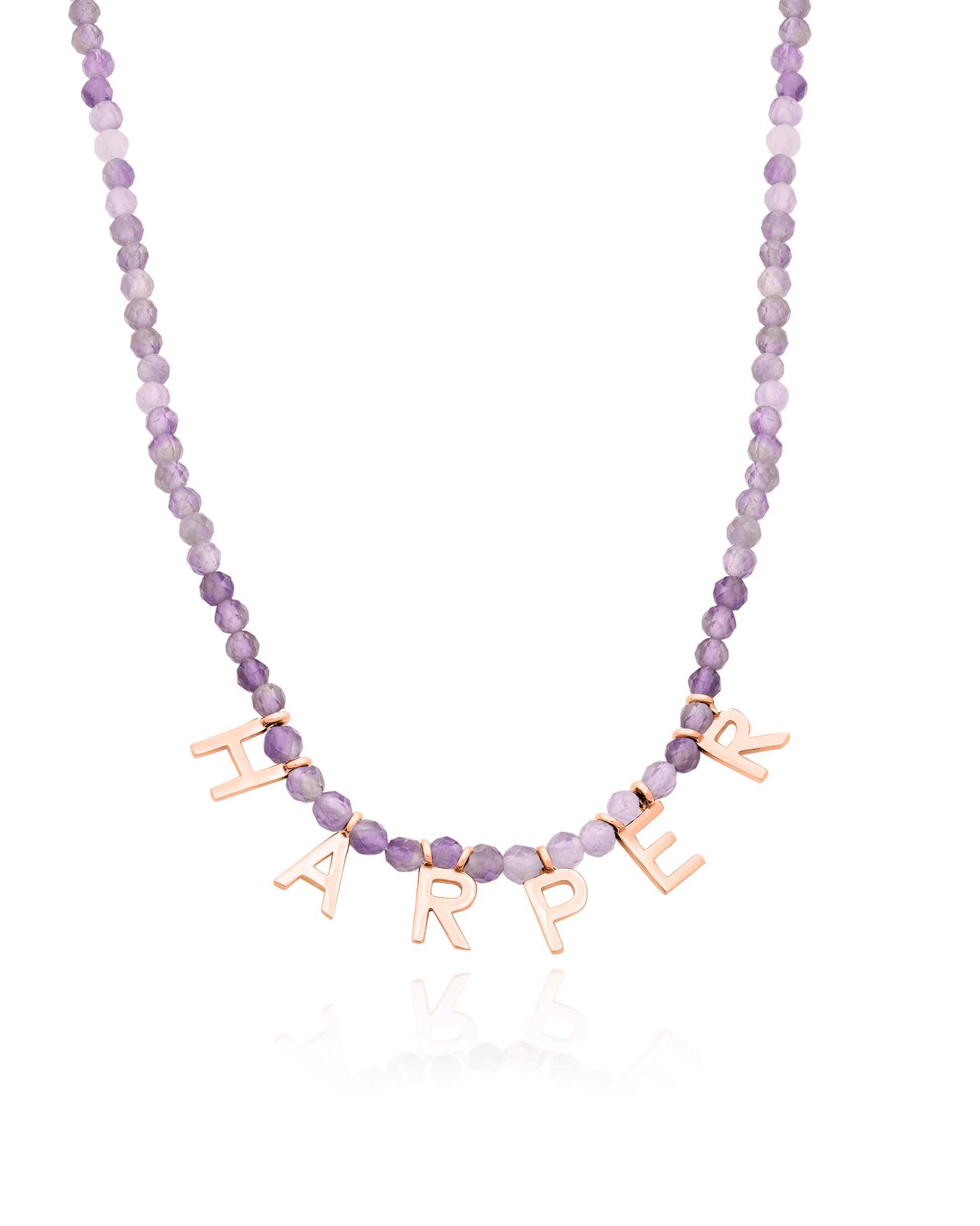 Gemstone & Initial Necklace - 18K Rose Vermeil Necklaces magal-dev Natural Purple Amethyst 14" 