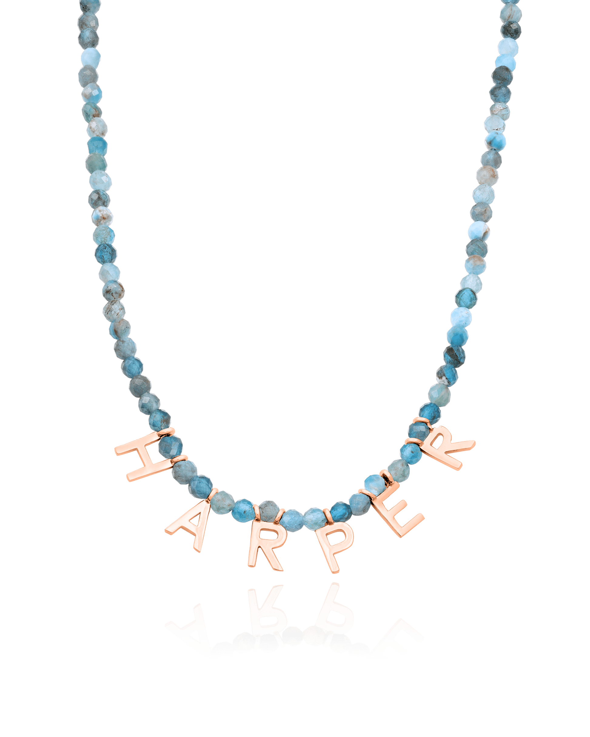 Gemstone & Initial Necklace - 18K Rose Vermeil Necklaces magal-dev Natural Turquoise 14" 