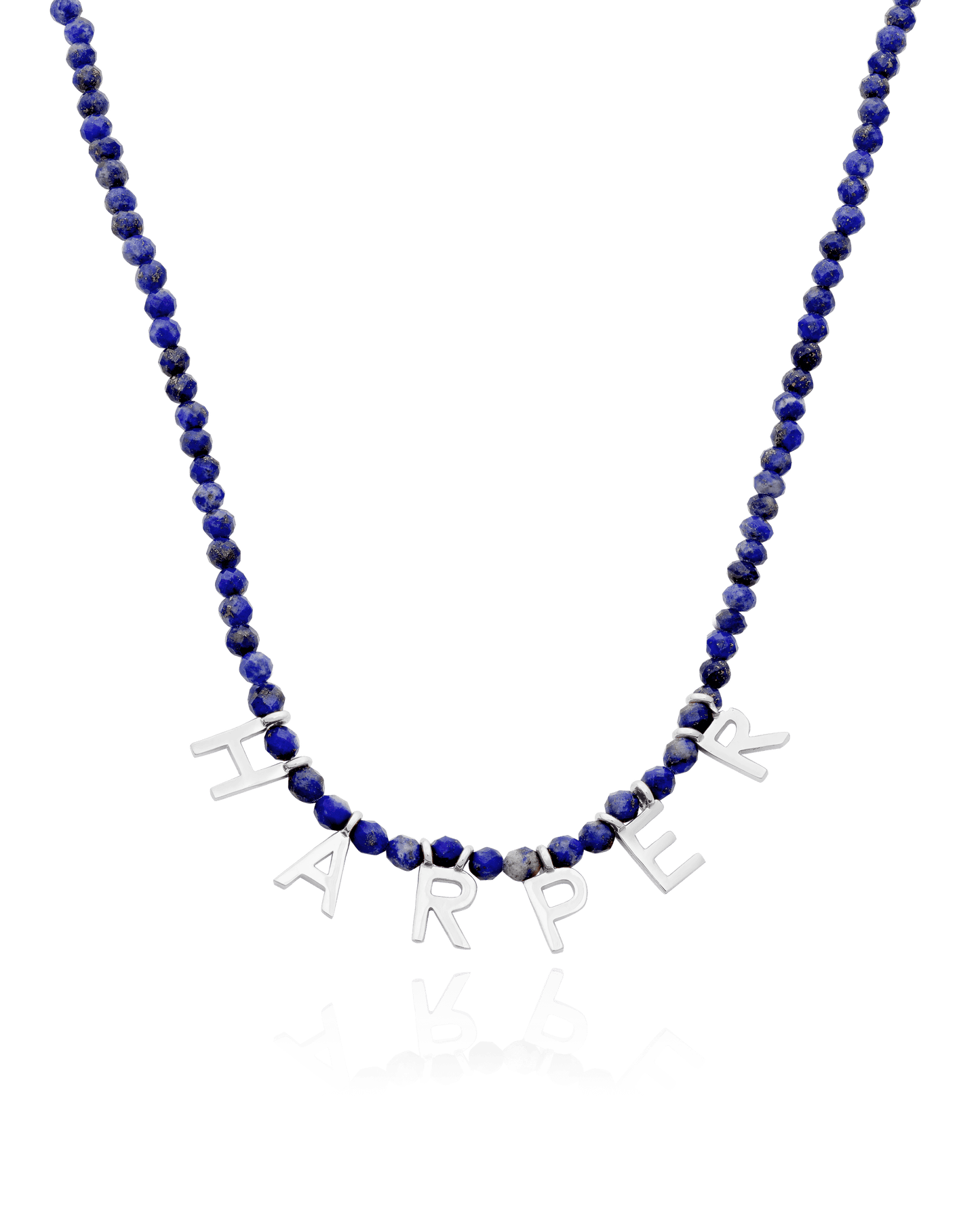 Gemstone & Initial Necklace - 925 Sterling Silver Necklaces magal-dev Natural Blue Lapis 14" 