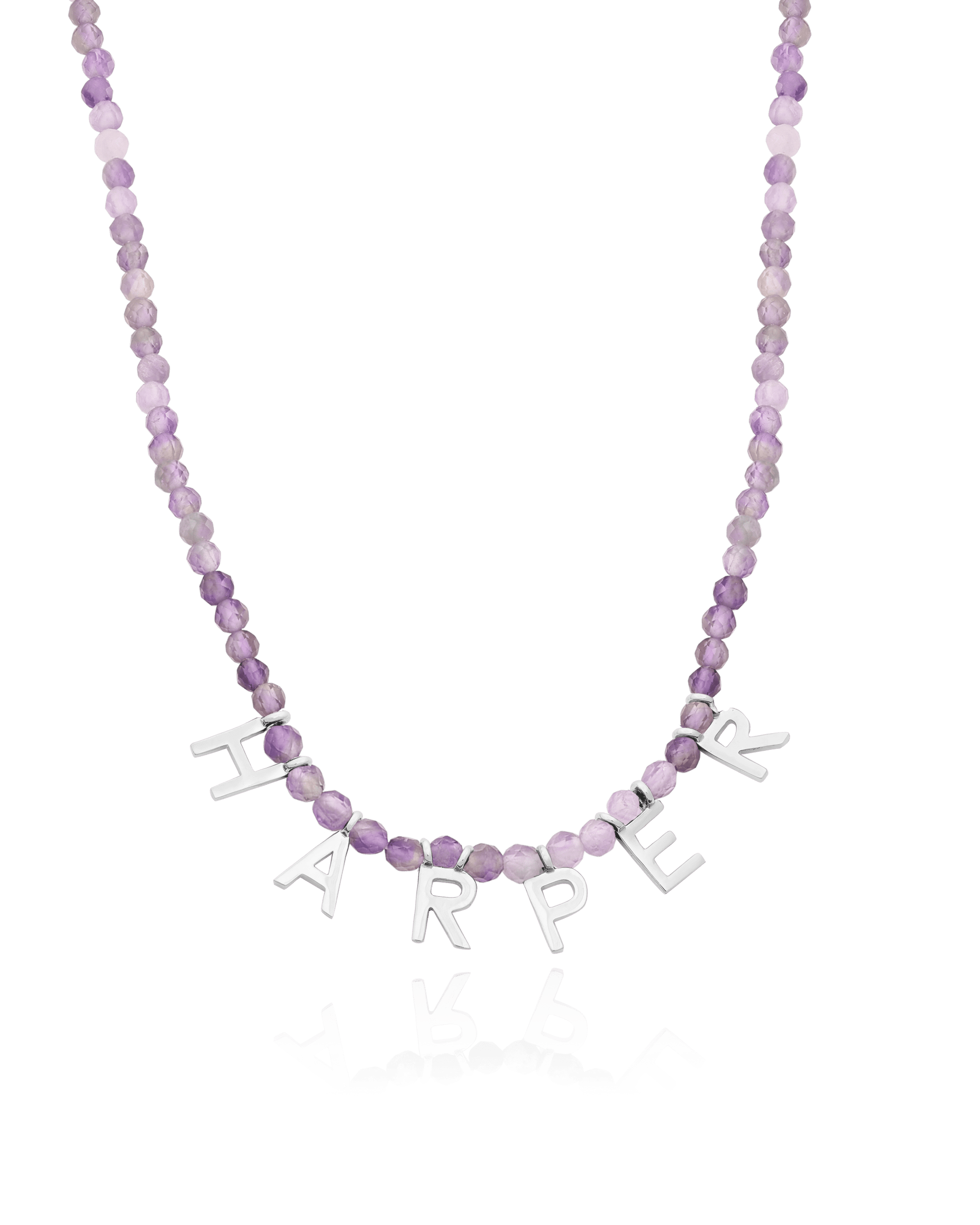 Gemstone & Initial Necklace - 925 Sterling Silver Necklaces magal-dev Natural Purple Amethyst 14" 