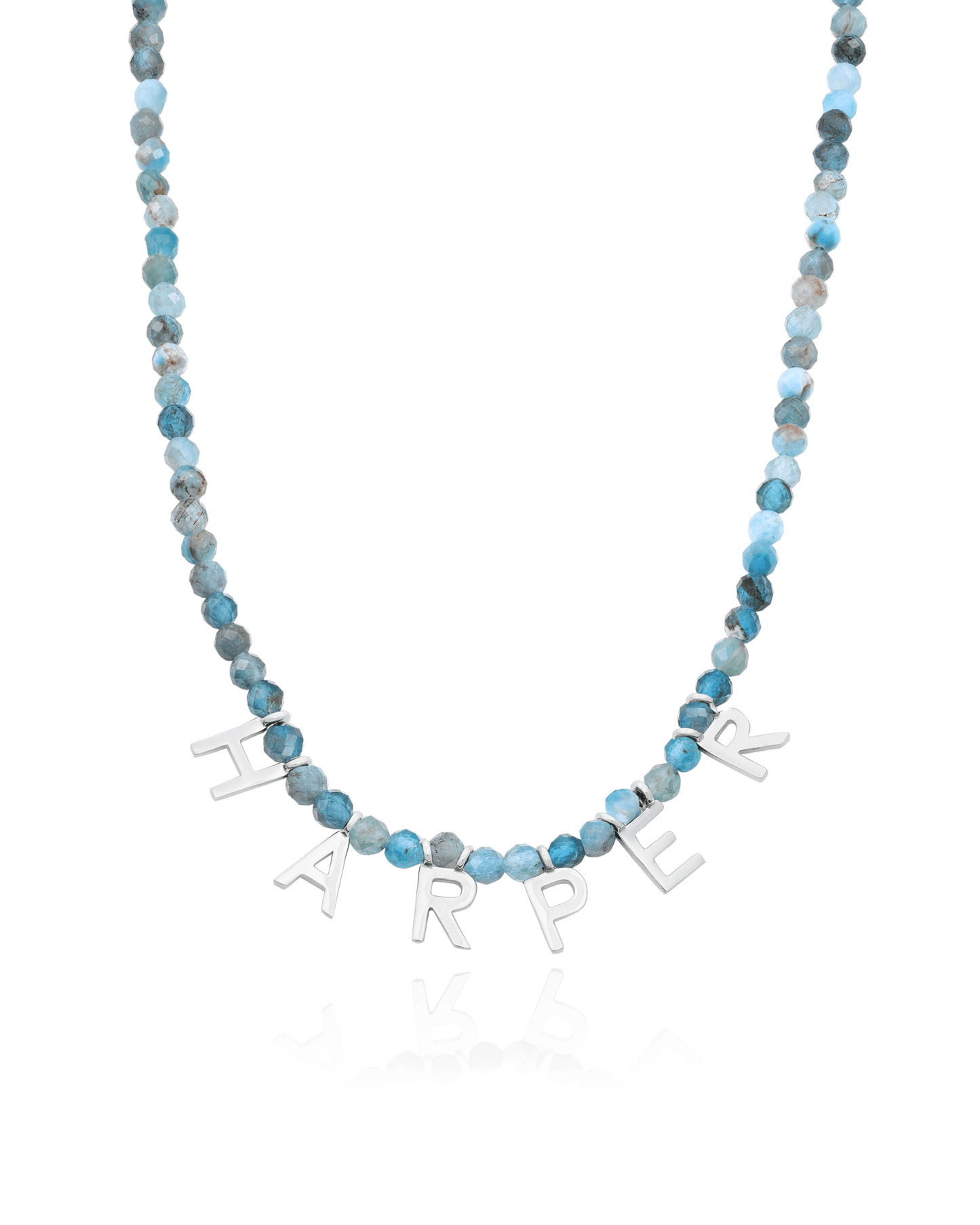 Gemstone & Initial Necklace - 925 Sterling Silver Necklaces magal-dev Natural Turquoise 14" 