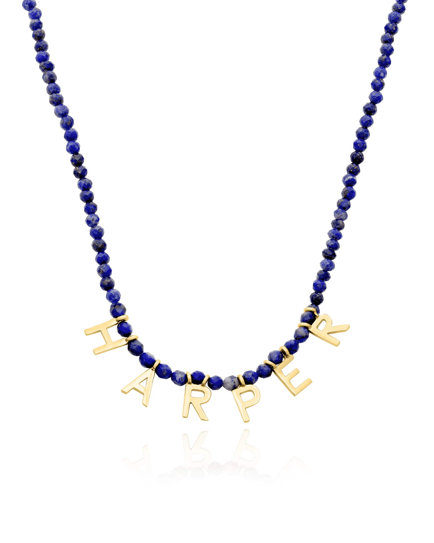 Gemstone & Initial Necklace - 18K Gold Vermeil Necklaces magal-dev Natural Blue Lapis 14" 