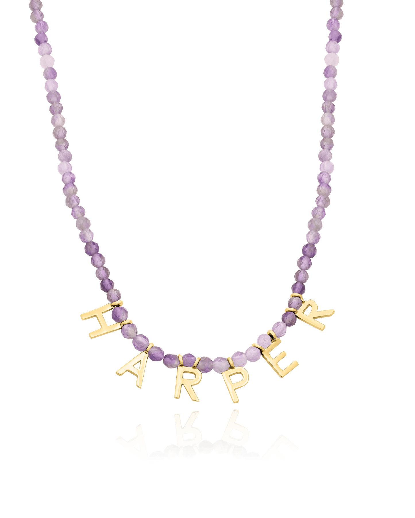 Gemstone & Initial Necklace - 18K Gold Vermeil Necklaces magal-dev Natural Purple Amethyst 14" 