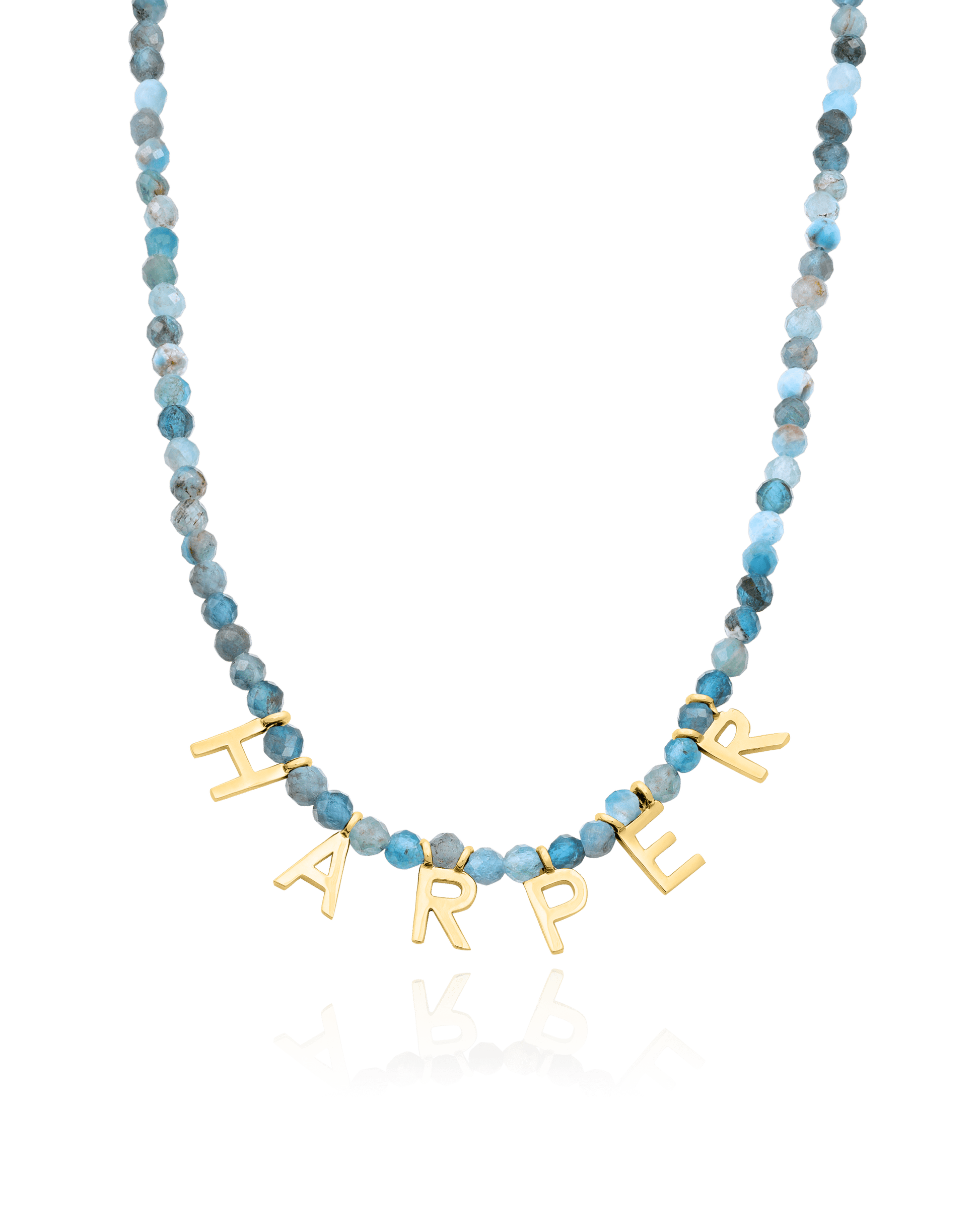Gemstone & Initial Necklace - 18K Gold Vermeil Necklaces magal-dev Natural Turquoise 14" 