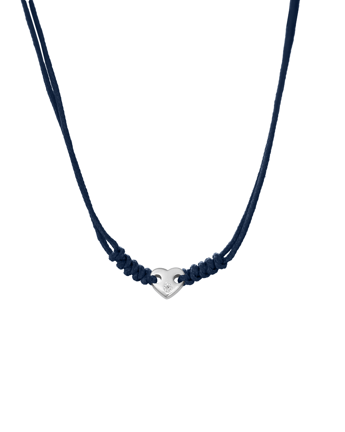 Heart of Gold String of Love Necklace - 14K White Gold Necklaces 14K Solid Gold Navy Blue 