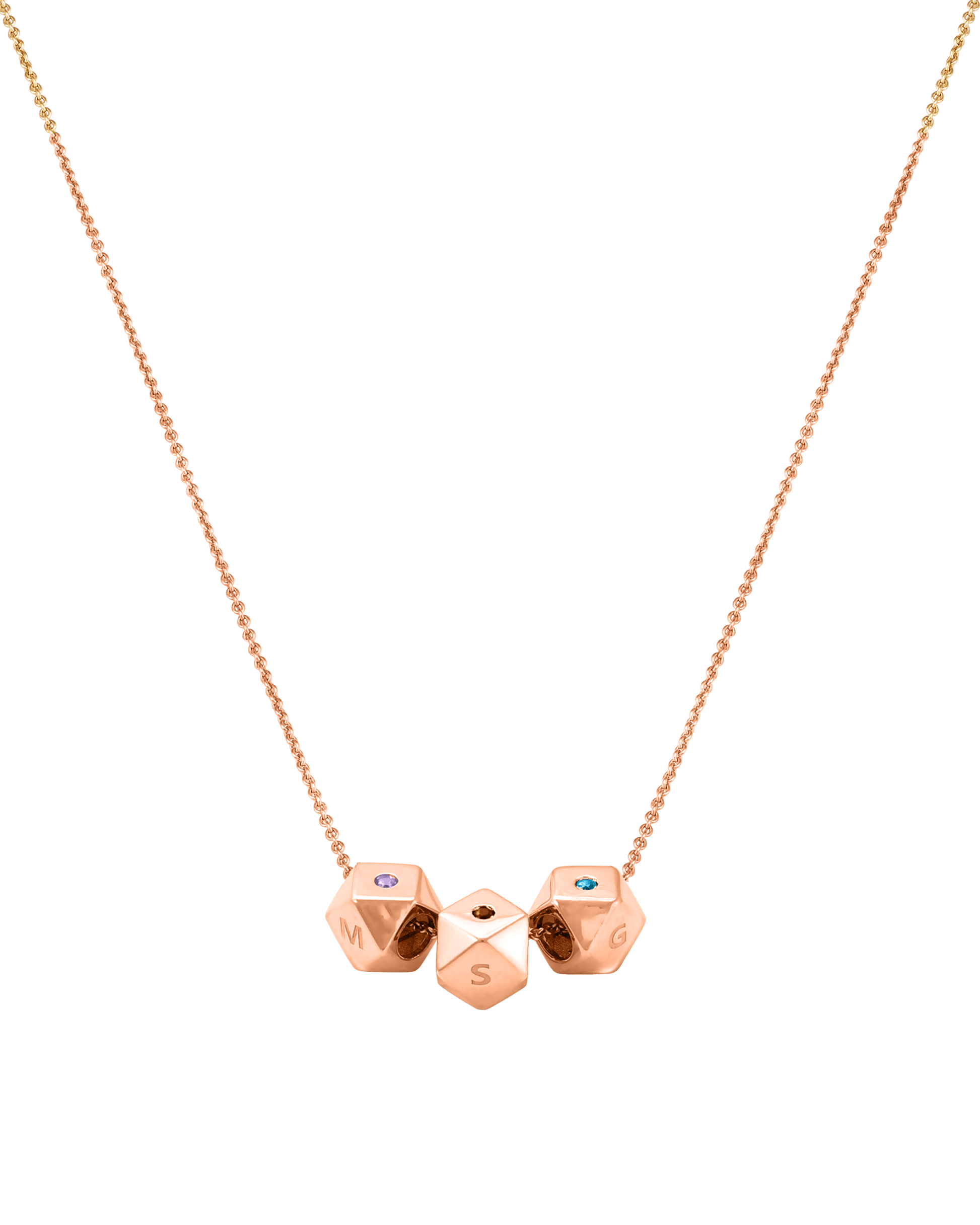Hedra Birthstones Necklace - 18K Rose Vermeil Necklaces magal-dev 3 Charms 16”+2” extender 