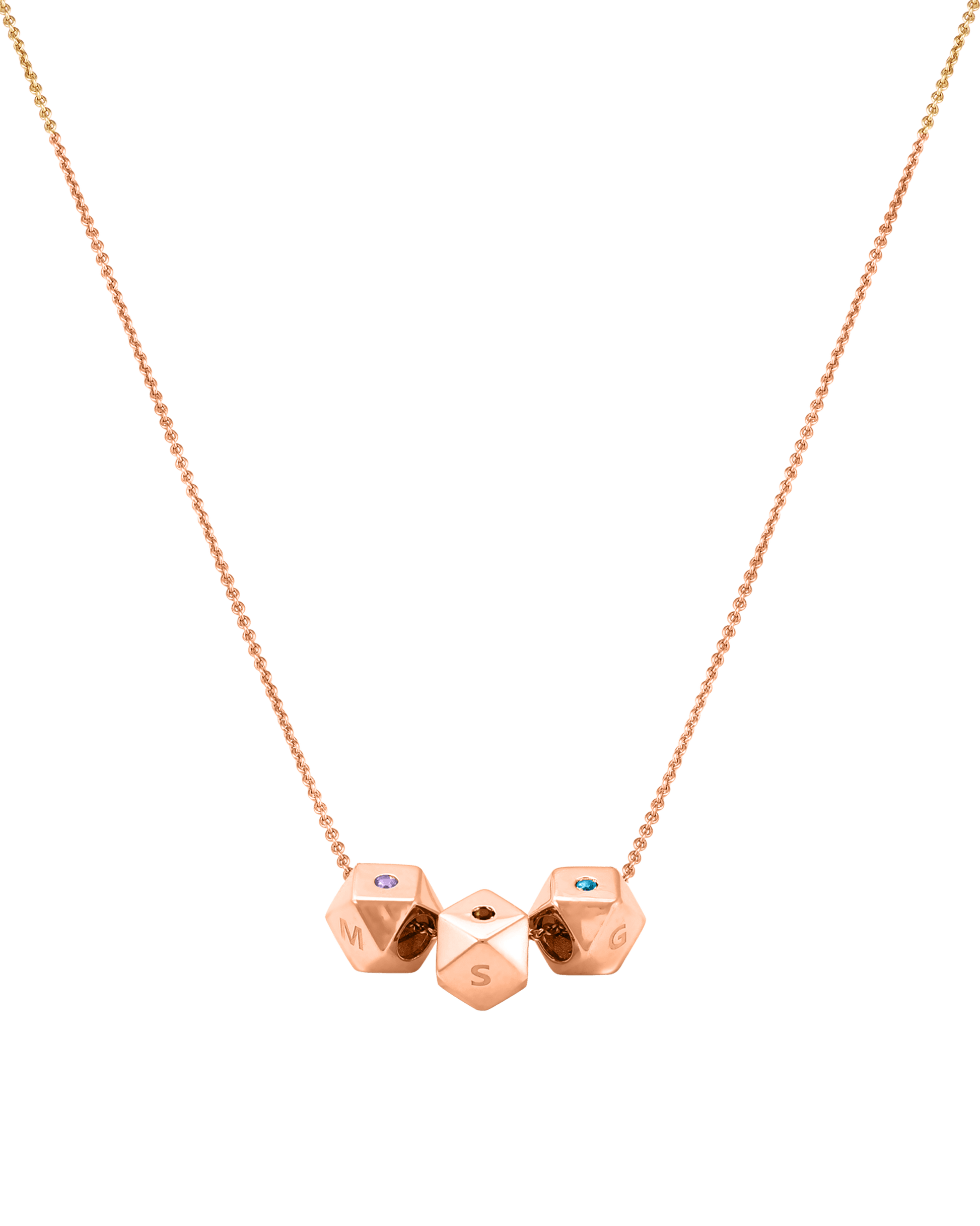 Hedra Birthstones Necklace - 14K Rose Gold Necklaces magal-dev 3 Charms 16”+2” extender 