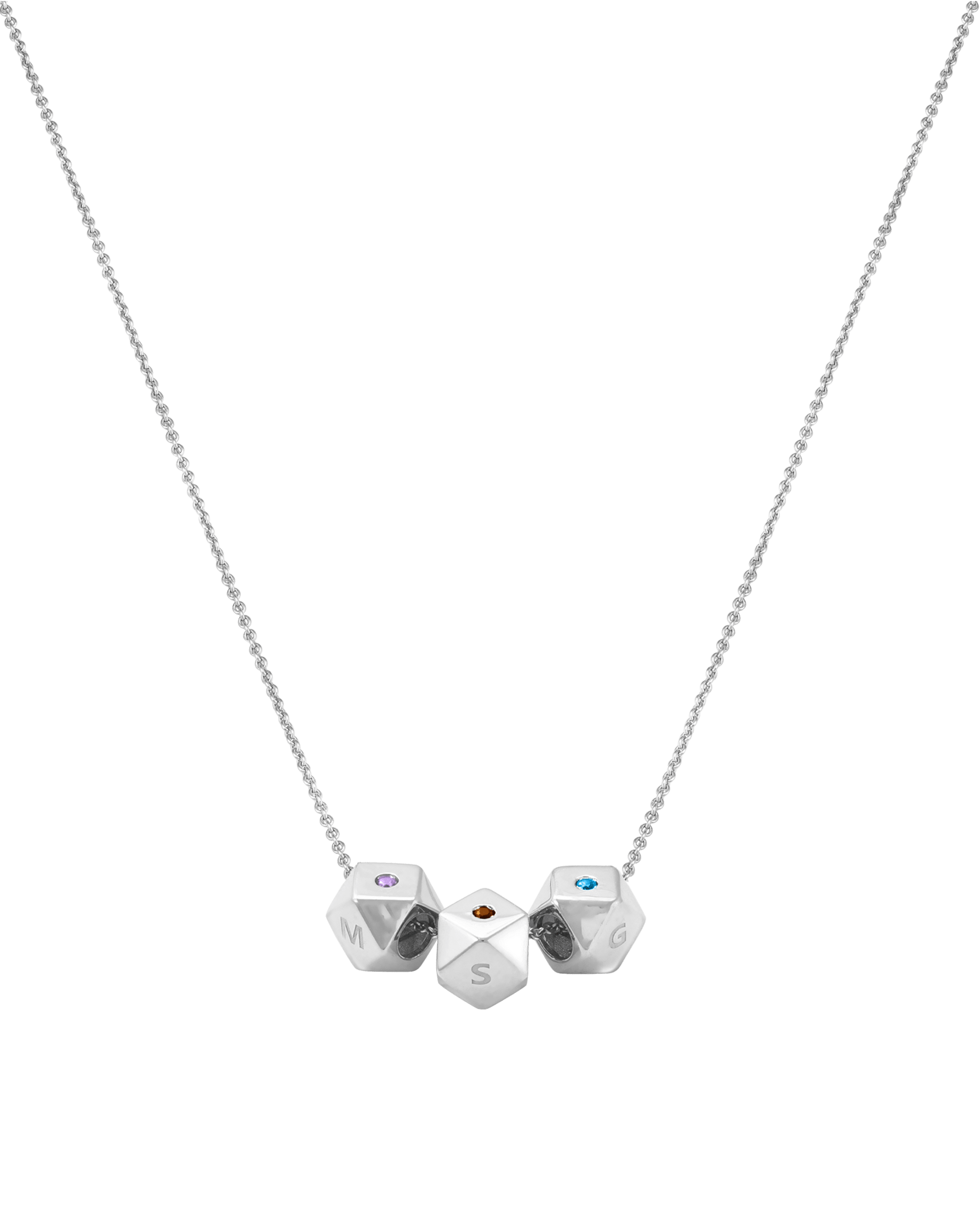 Hedra Birthstones Necklace - 14K White Gold Necklaces magal-dev 3 Charms 16”+2” extender 