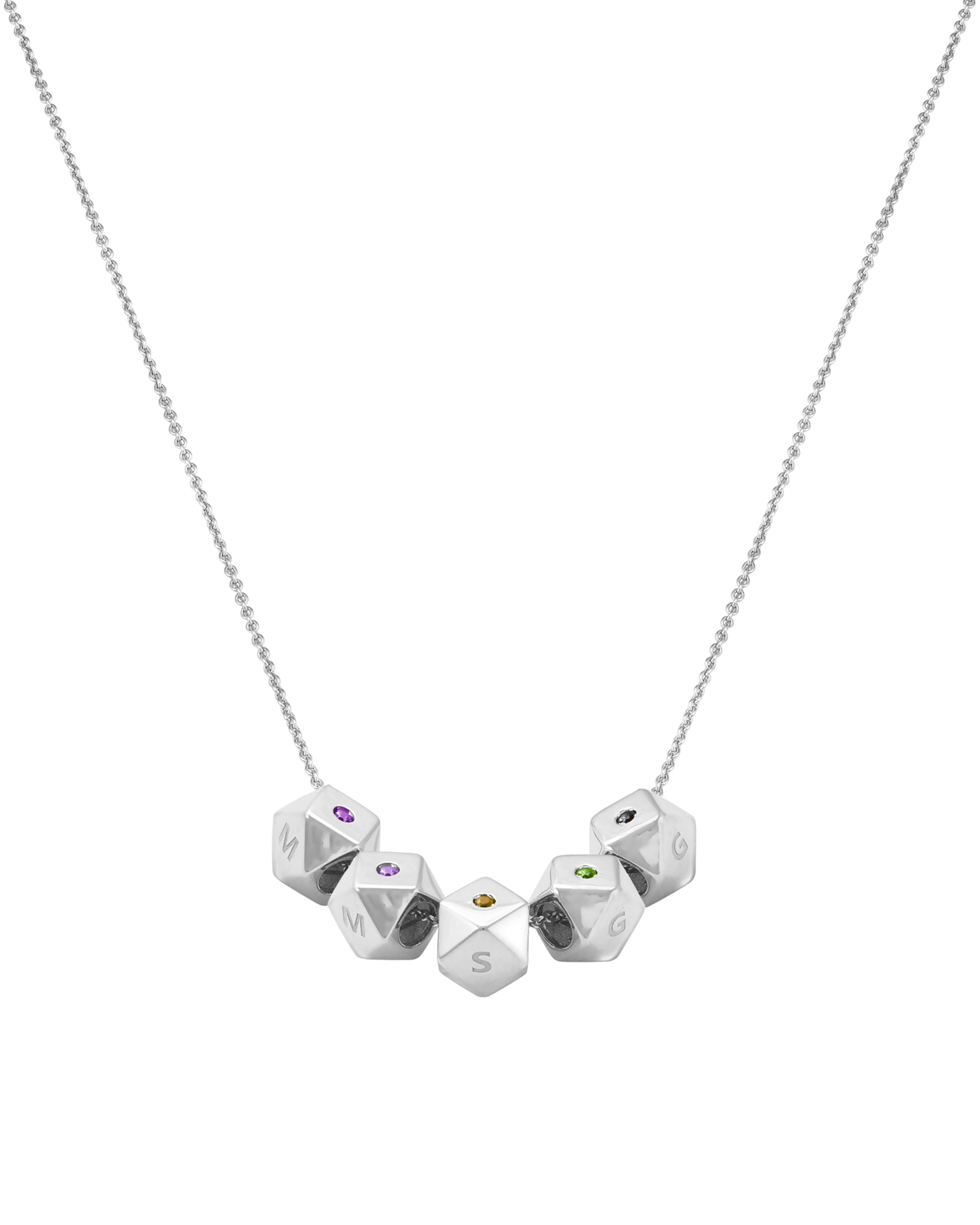 Hedra Birthstones Necklace - 14K White Gold Necklaces magal-dev 5 Charms 16”+2” extender 