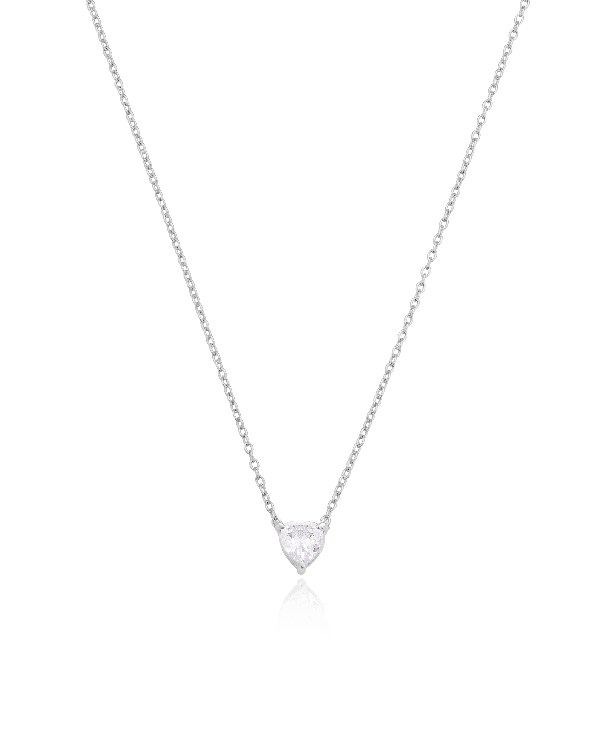 Heart Solitaire Diamond Necklace - 14K White Gold Necklaces magal-dev 