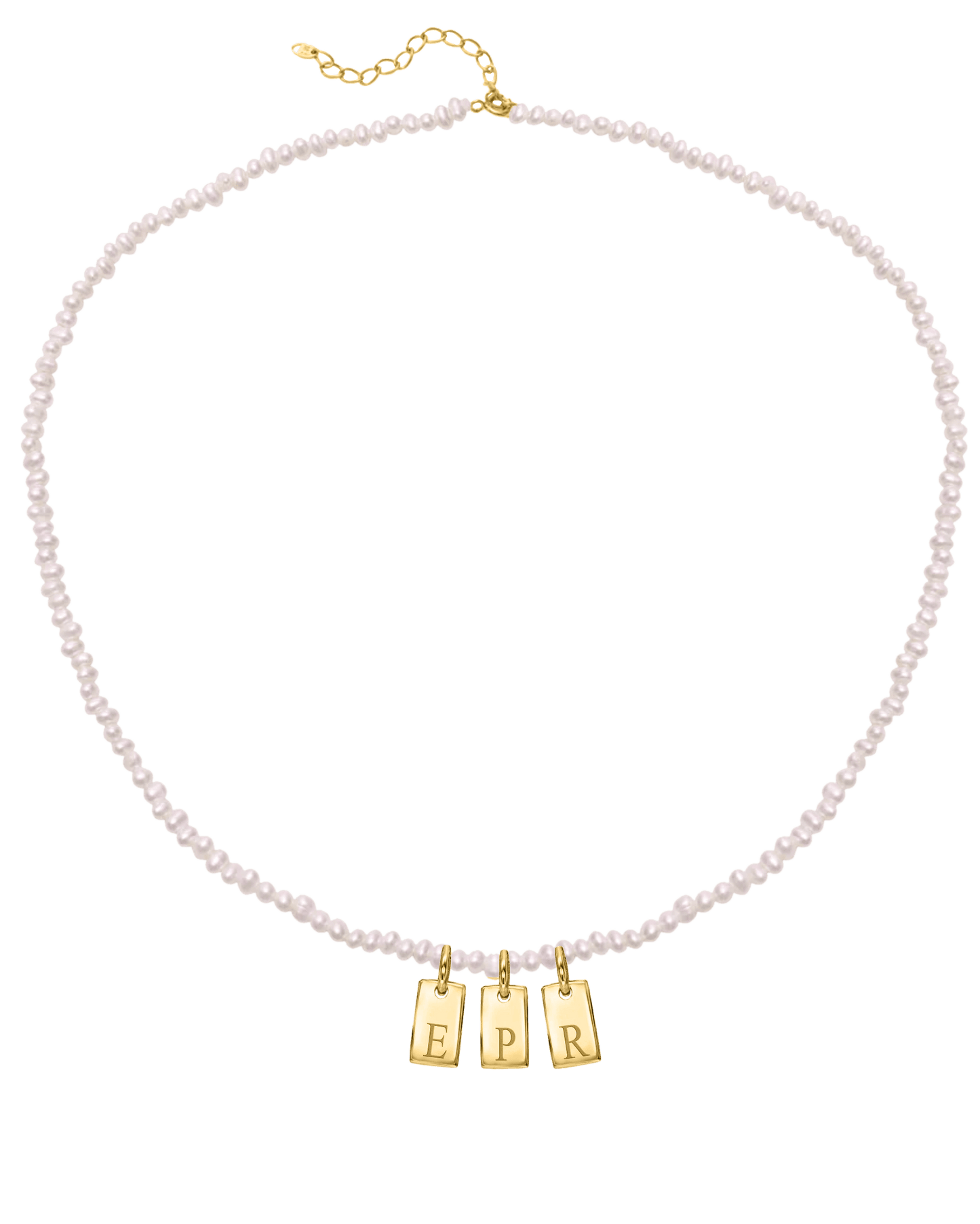 Initial Mini Dogtag & Pearl Necklace - 18K Gold Vermeil Necklaces magal-dev 1 Tag 16"+ 2" extender 