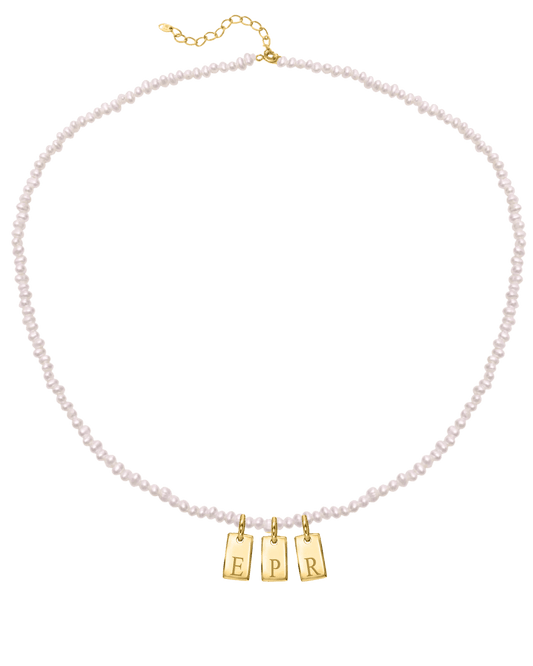 Initial Mini Dogtag & Pearl Necklace - 18K Gold Vermeil Necklaces magal-dev 1 Tag 16"+ 2" extender 