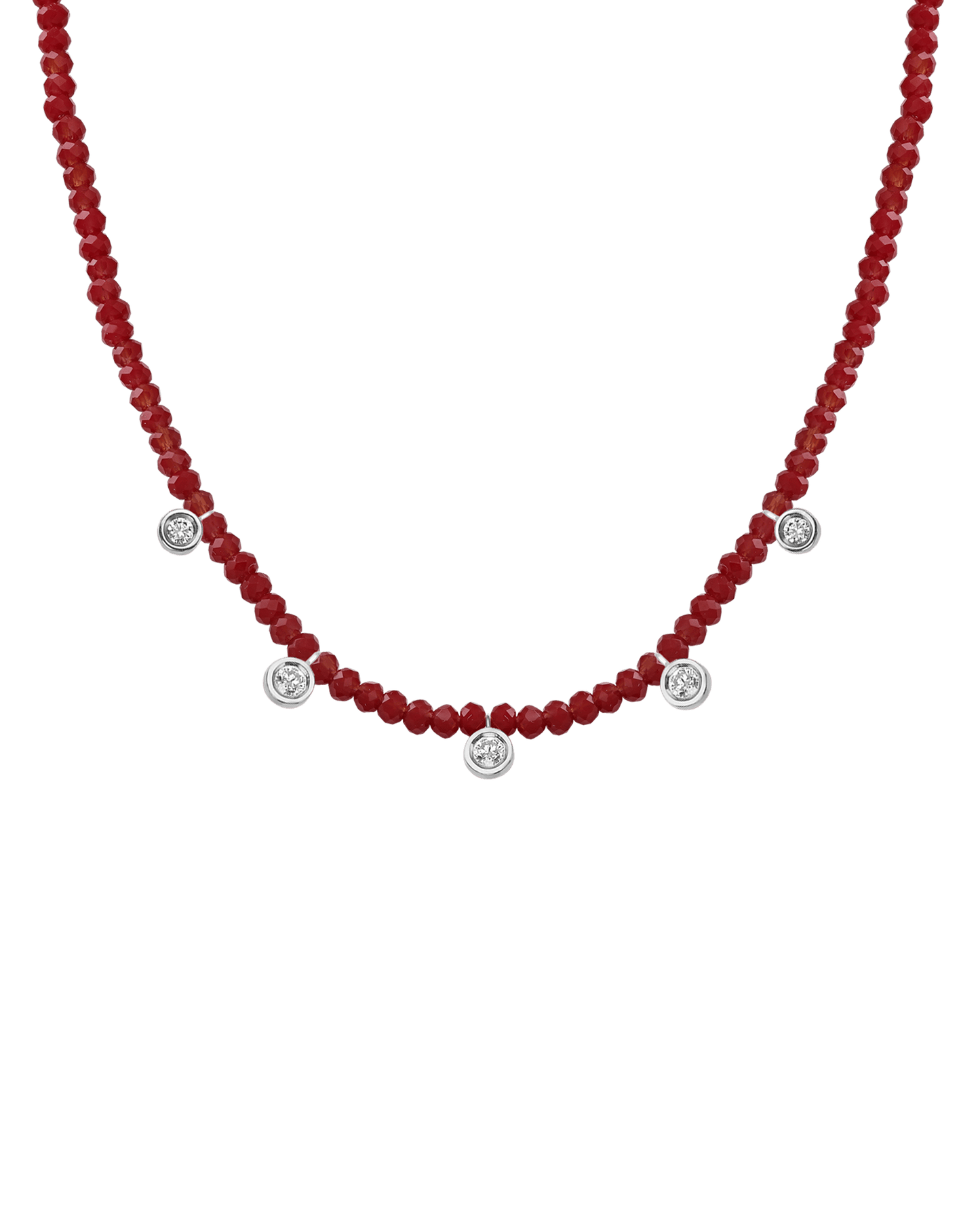 Blue Lapis Gemstone & Five diamonds Necklace - 14K White Gold Necklaces magal-dev Natural Red Jade 14" - Collar 