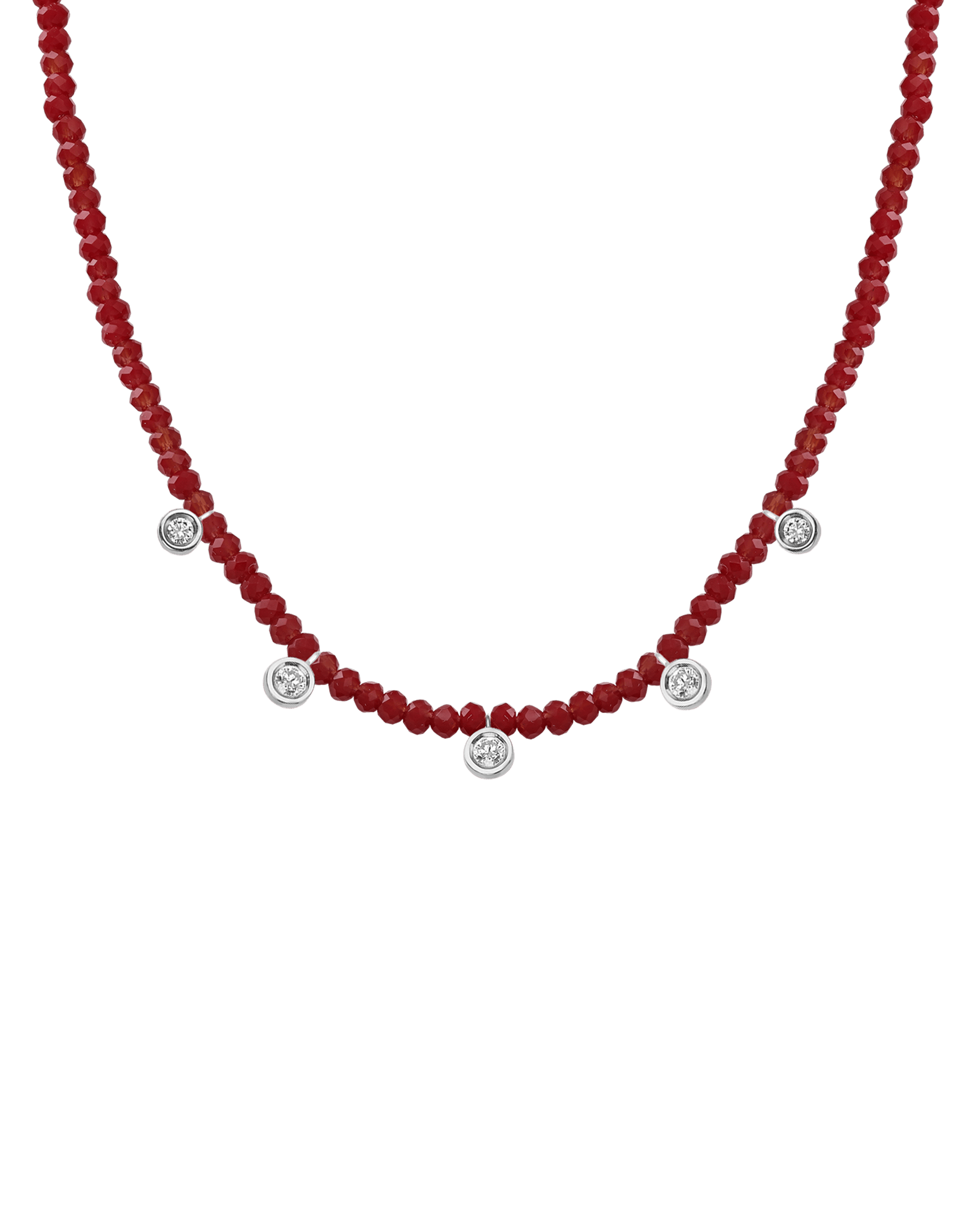 Garnet Gemstone & Five diamonds Necklace - 14K Rose Gold Necklaces magal-dev 