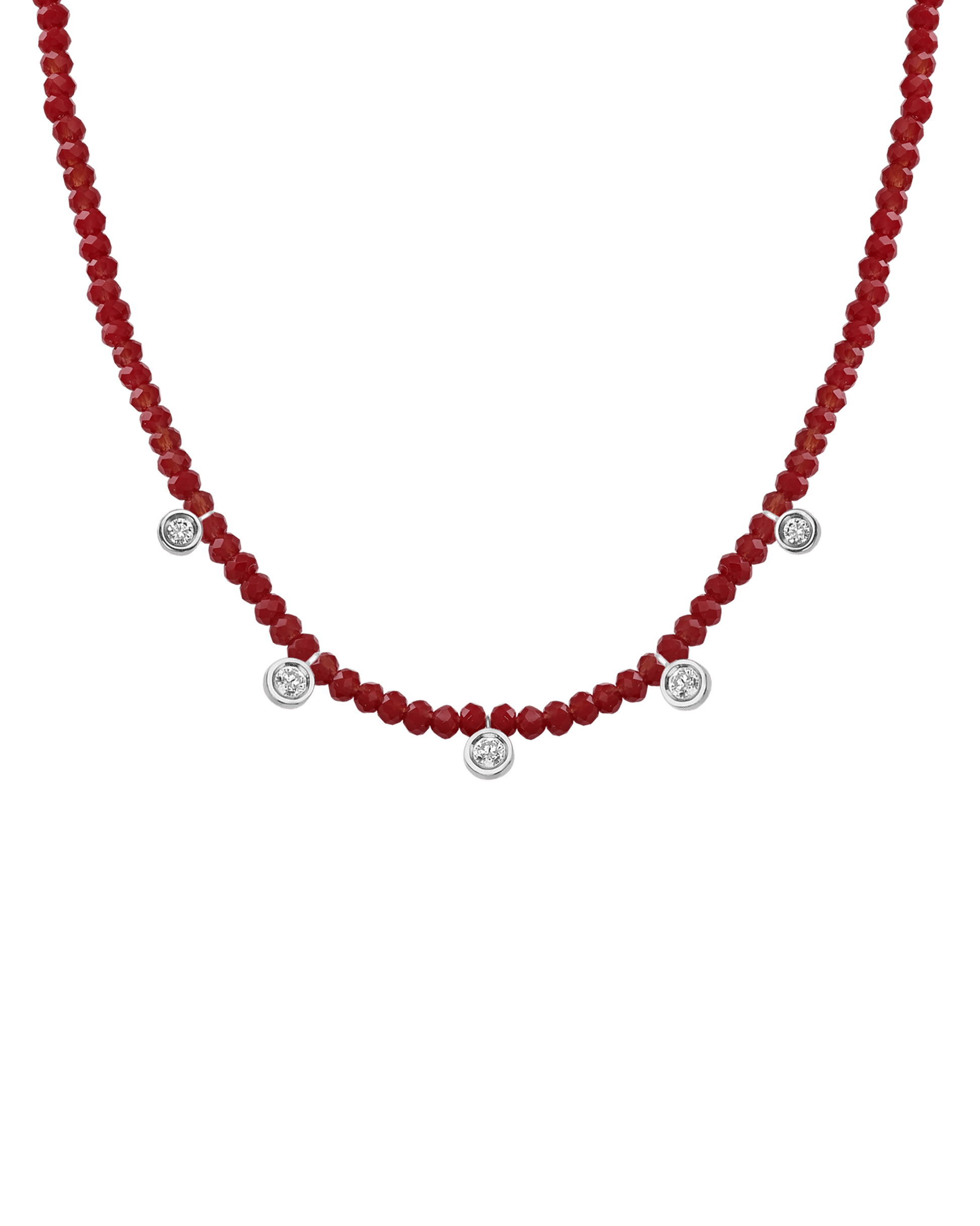 Emerald Gemstone & Five diamonds Necklace - 14K White Gold Necklaces magal-dev Natural Red Jade 14" - Collar 