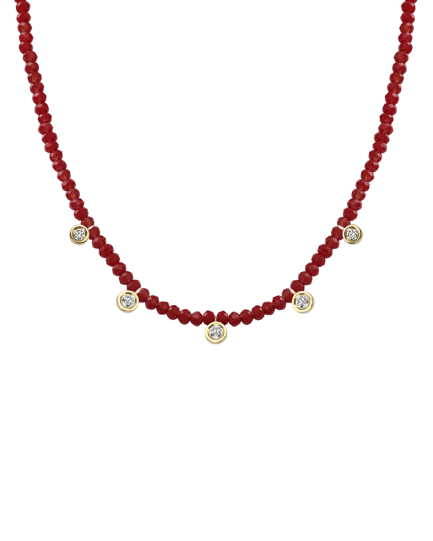 Garnet Gemstone & Five diamonds Necklace - 14K Yellow Gold Necklaces magal-dev Natural Red Jade 14" - Collar 