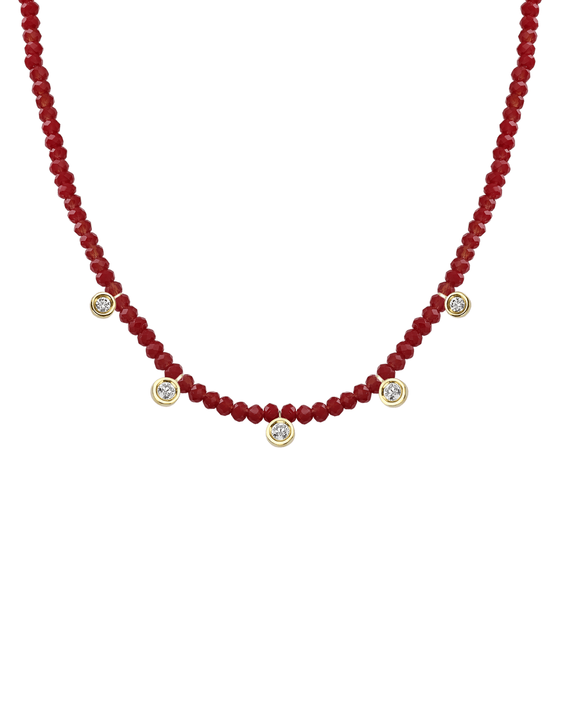 Blue Lapis Gemstone & Five diamonds Necklace - 14K Yellow Gold Necklaces magal-dev Natural Red Jade 14" - Collar 