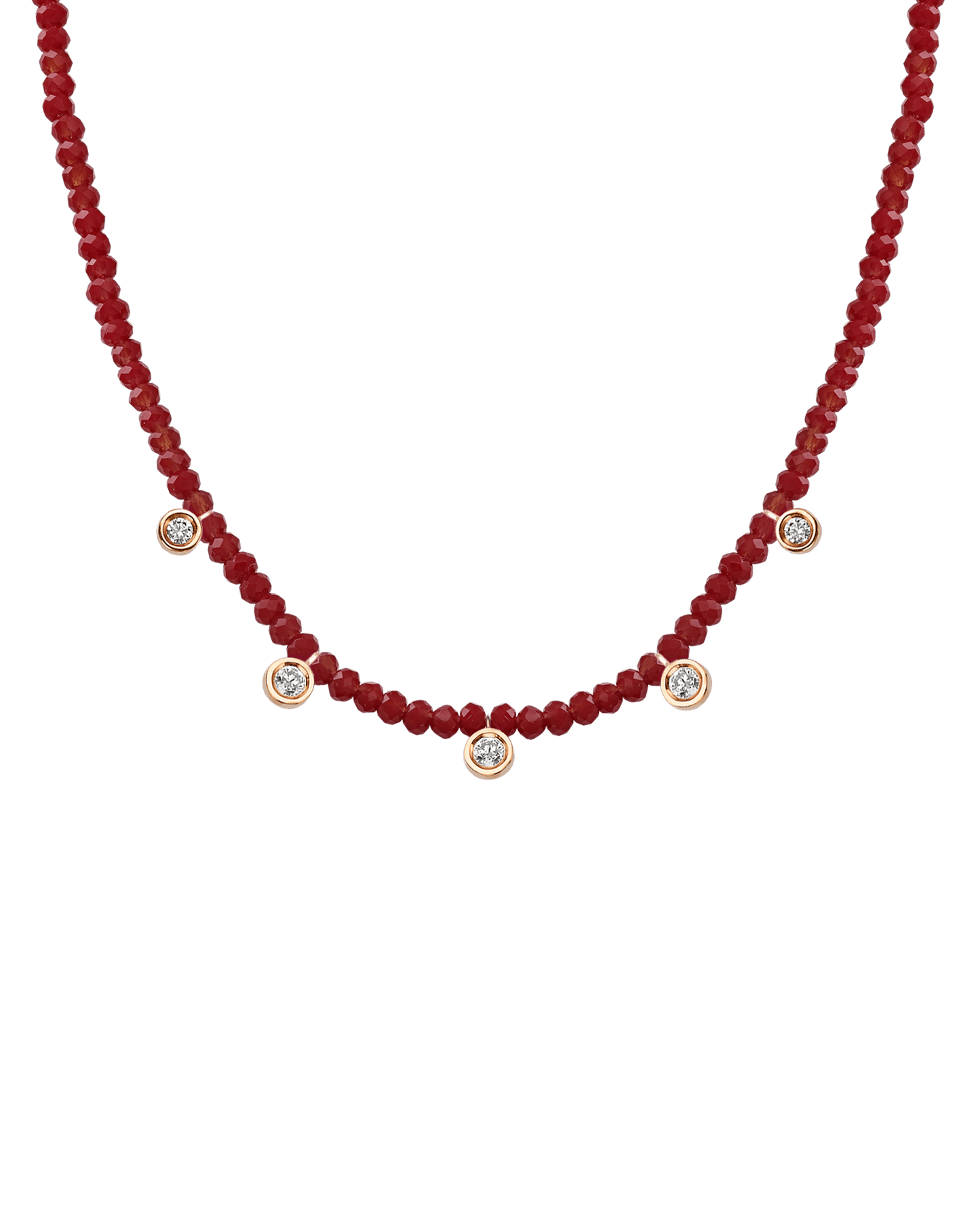 Black Spinel Gemstone & Five diamonds Necklace - 14K Rose Gold Necklaces magal-dev Natural Red Jade 14" - Collar 