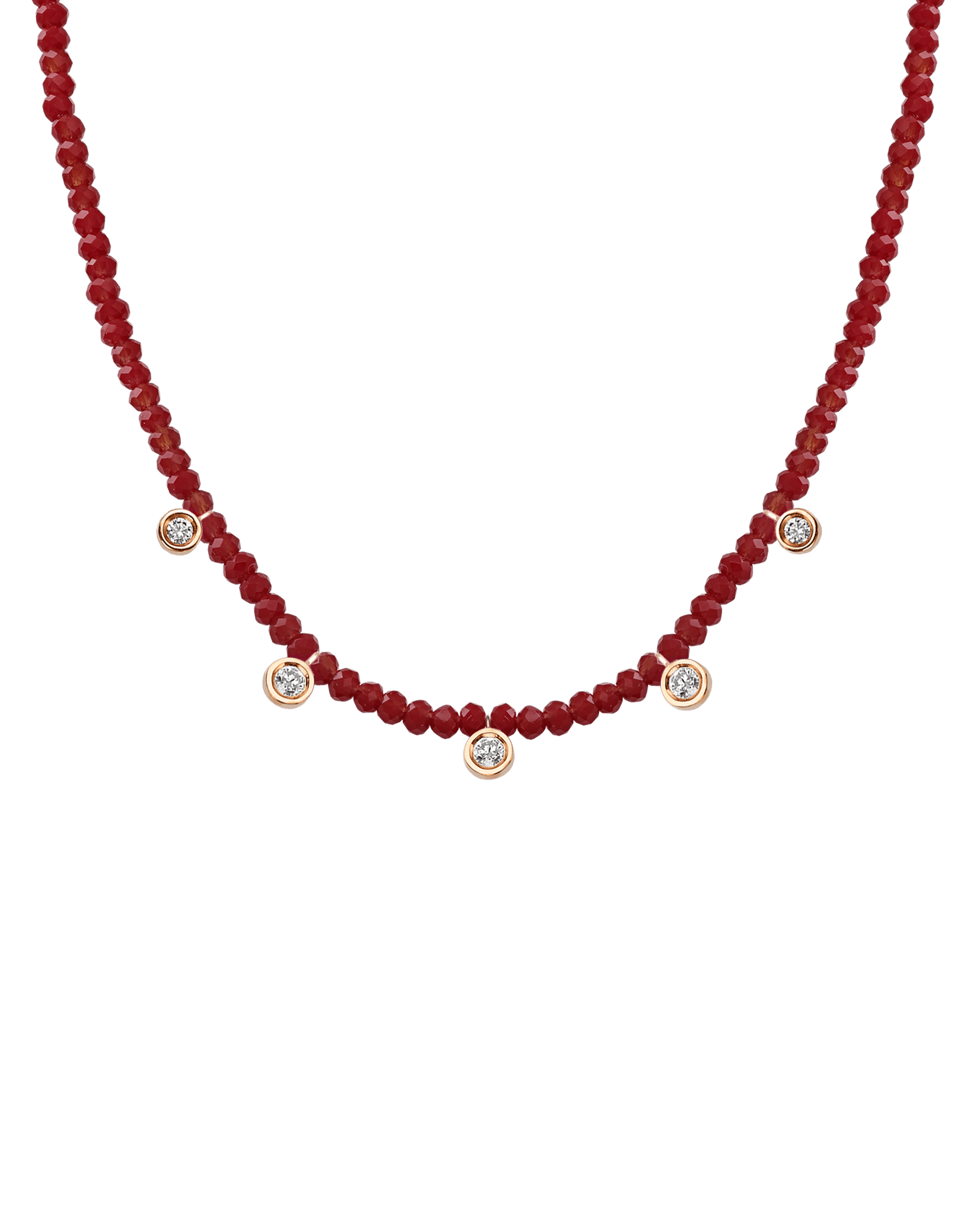 Black Spinel Gemstone & Five diamonds Necklace - 14K Rose Gold Necklaces magal-dev Natural Red Jade 14" - Collar 