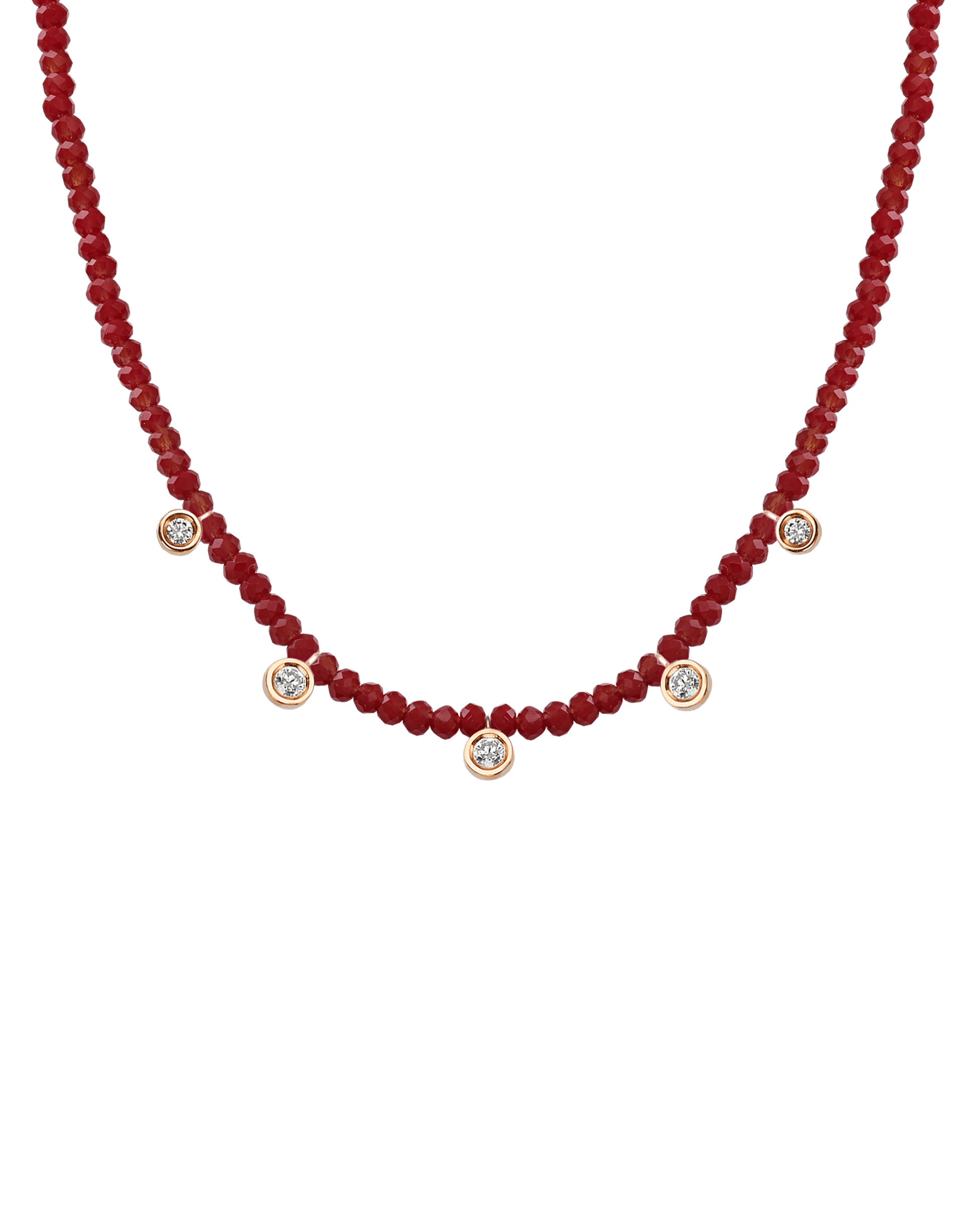 Garnet Gemstone & Five diamonds Necklace - 14K Rose Gold Necklaces magal-dev Natural Red Jade 14" - Collar 