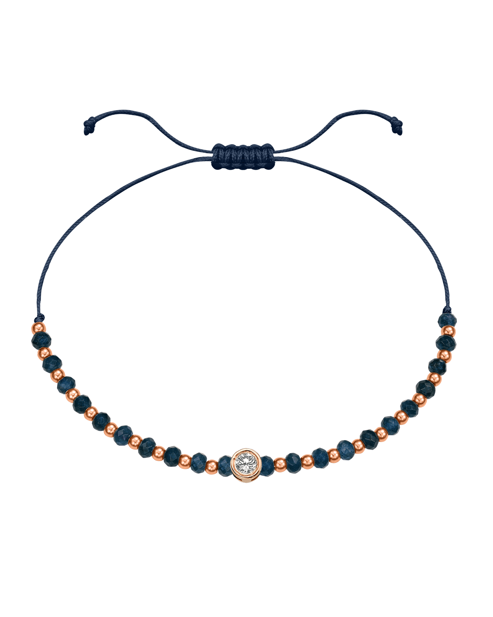Lapis Gemstone String of Love Bracelet for Wisdom - 14K Rose Gold Bracelets 14K Solid Gold Navy Blue Large: 0.1ct 