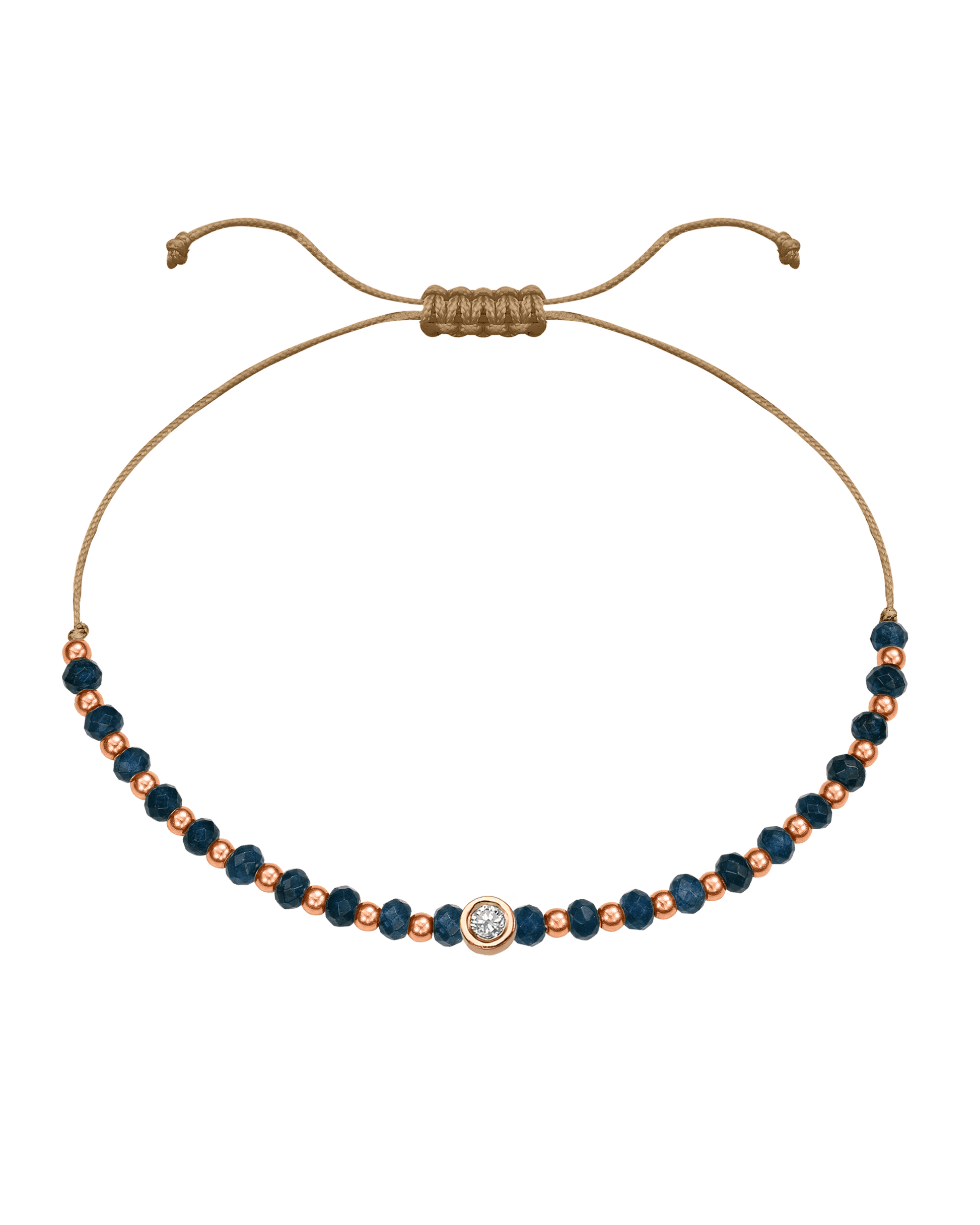 Lapis Gemstone String of Love Bracelet for Wisdom - 14K Rose Gold Bracelets 14K Solid Gold Camel Medium: 0.04ct 
