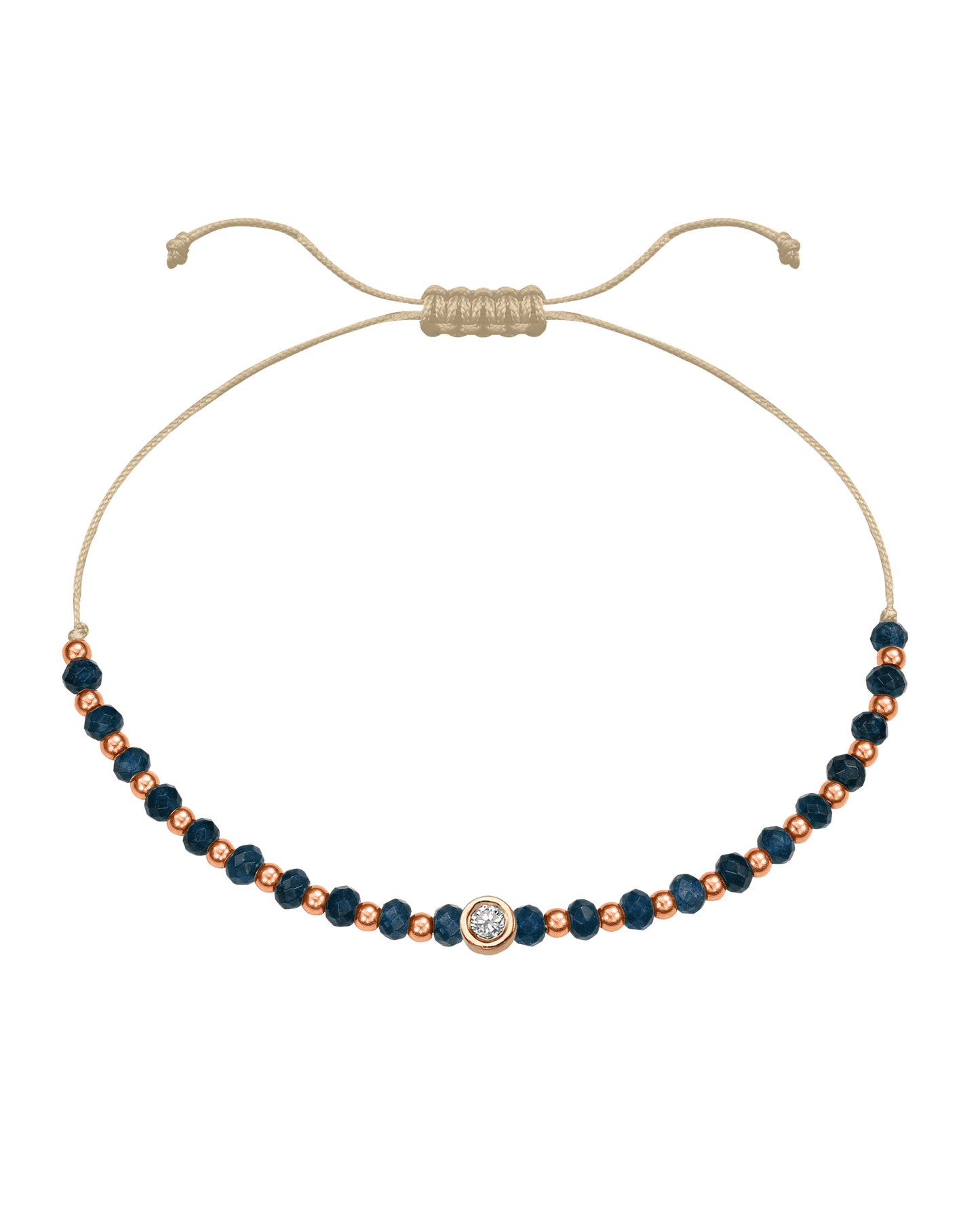 Lapis Gemstone String of Love Bracelet for Wisdom - 14K Rose Gold Bracelets 14K Solid Gold Beige Medium: 0.04ct 