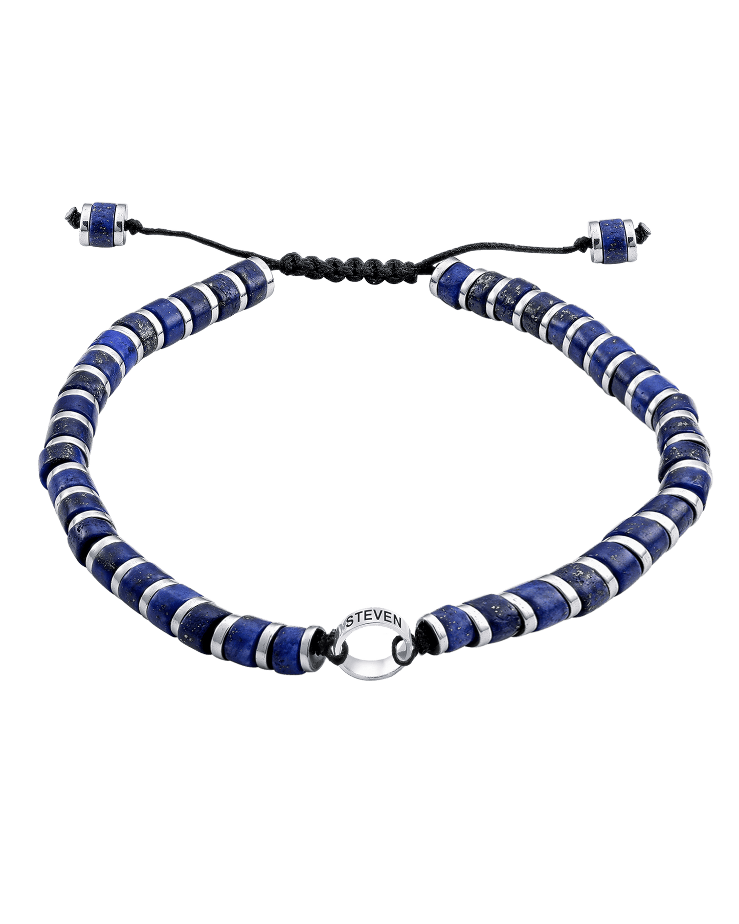 Men's Blue Lapis Disc Bead & Forever Links Bracelet - 14K White Gold Bracelets magal-dev 1 Link 