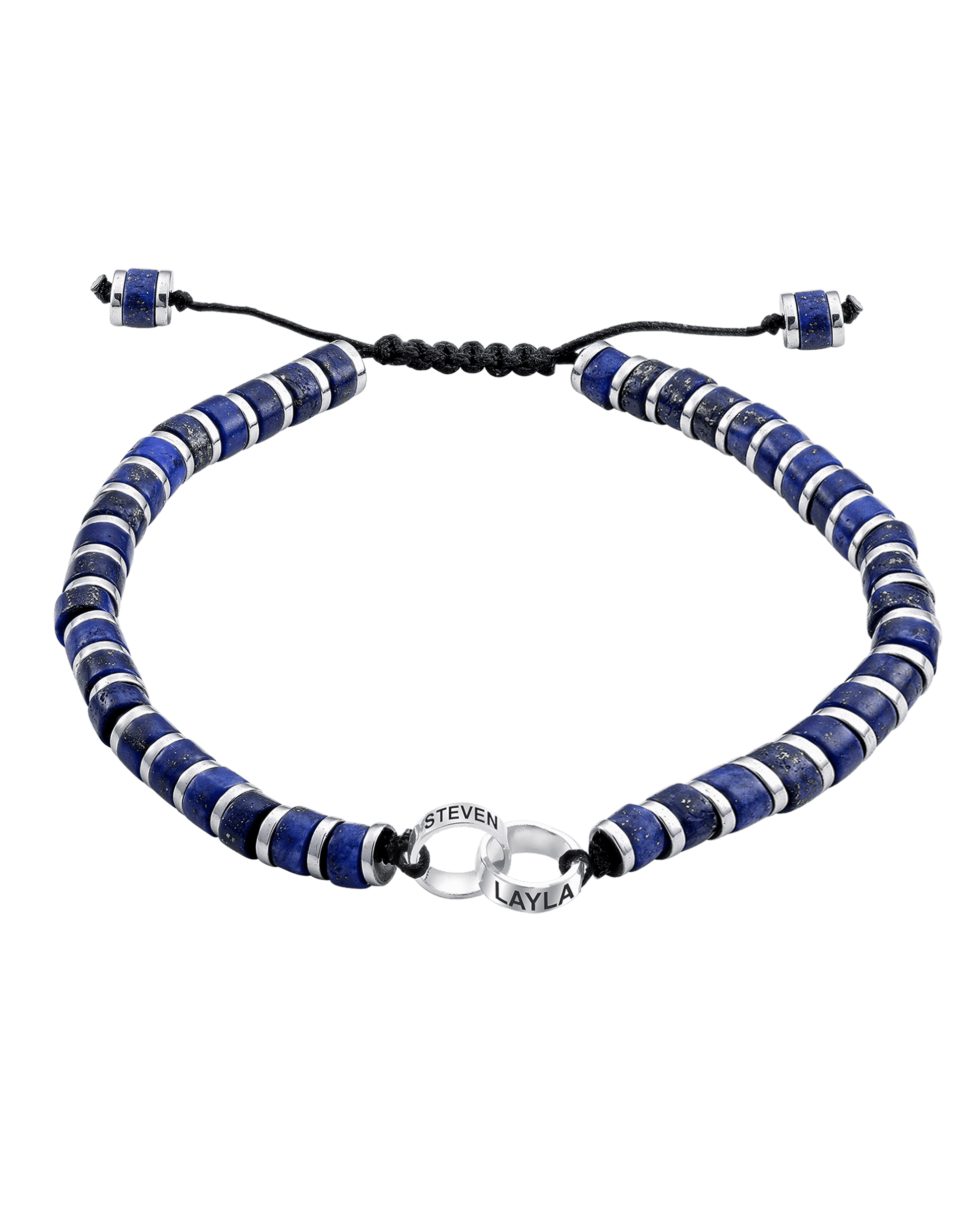 Men's Blue Lapis Disc Bead & Forever Links Bracelet - 925 Sterling Silver Bracelets magal-dev 2 Links 
