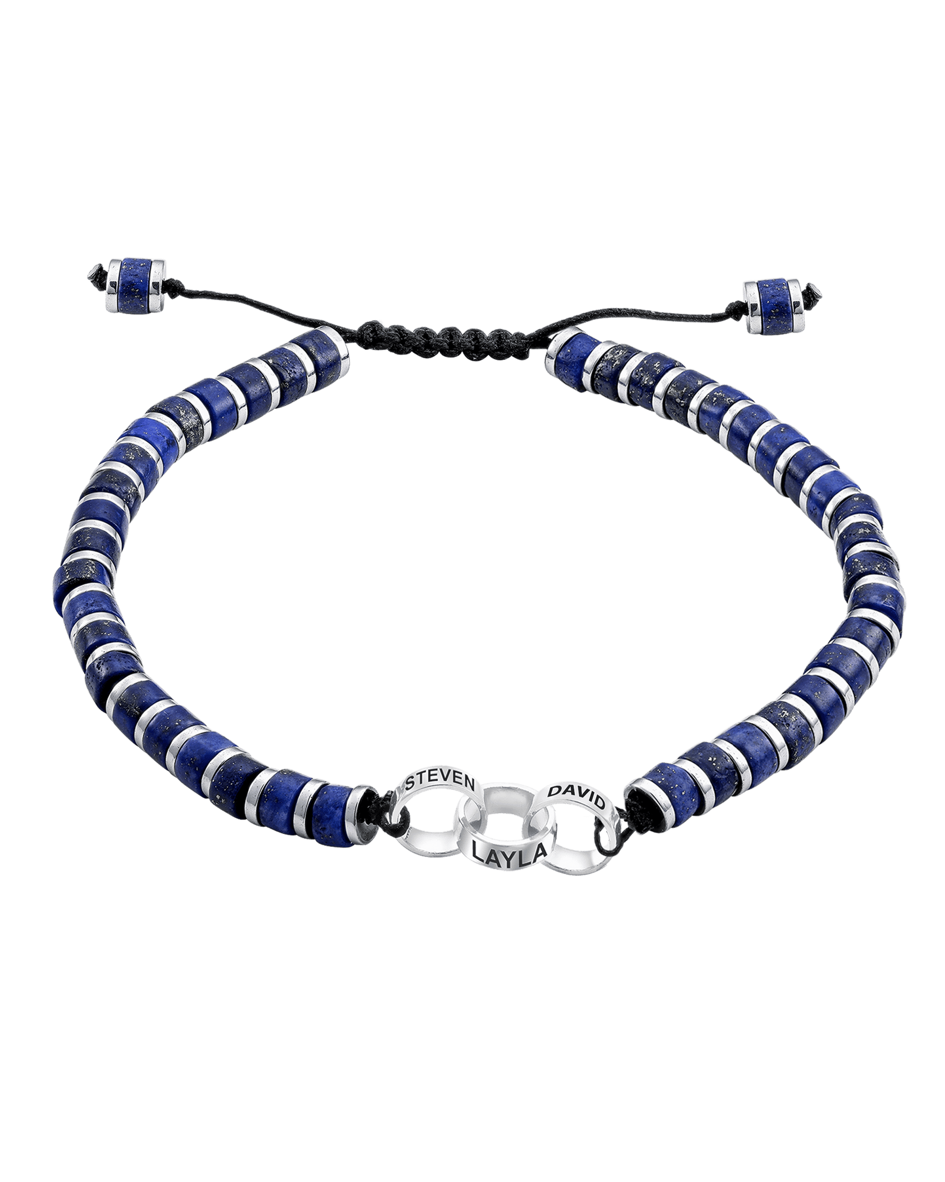 Men's Blue Lapis Disc Bead & Forever Links Bracelet - 925 Sterling Silver Bracelets magal-dev 3 Links 