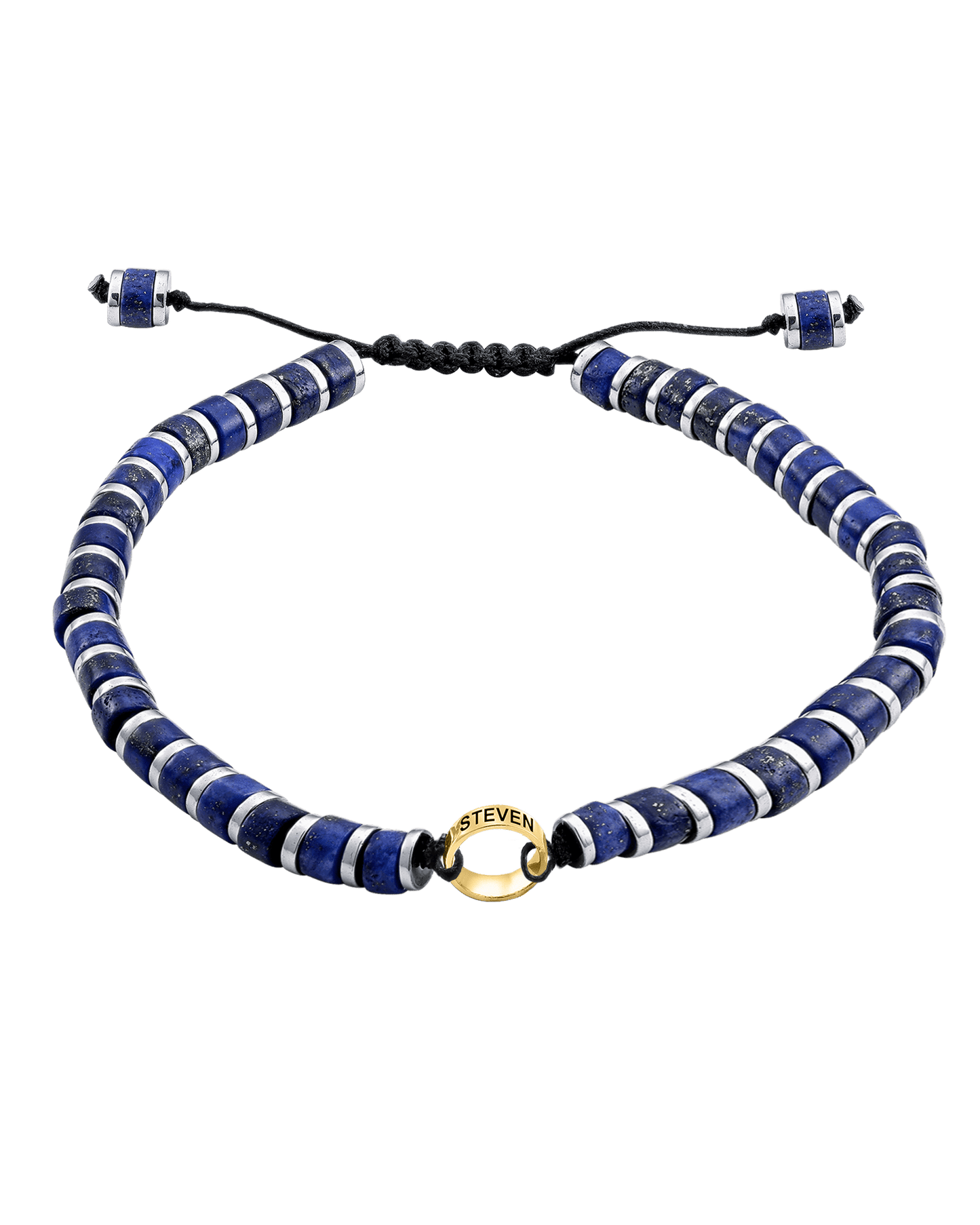 Men's Blue Lapis Disc Bead & Forever Links Bracelet - 14K Yellow Gold Bracelets magal-dev 1 Link 