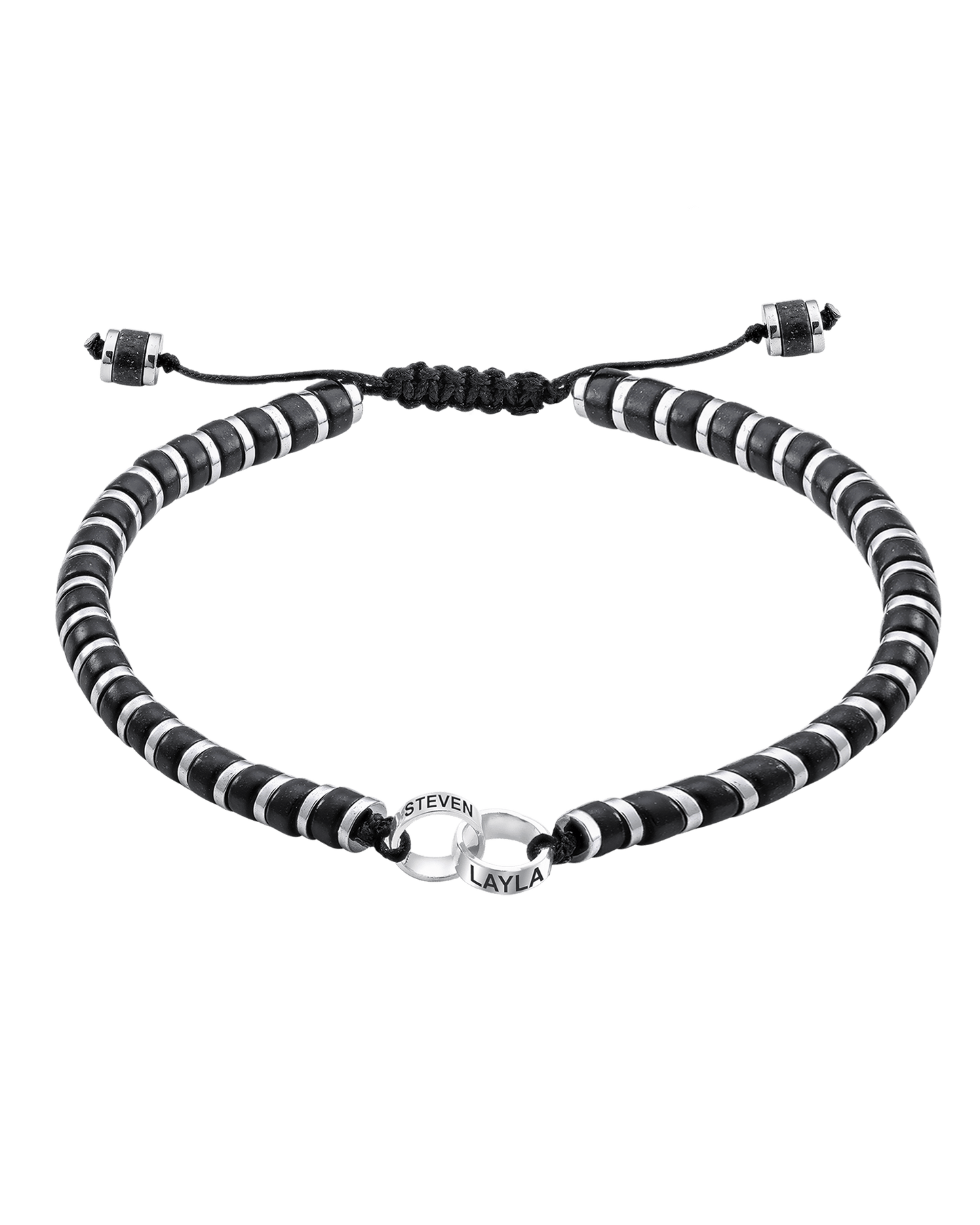 Men's Black Onyx Disc Bead & Forever Links Bracelet - 14K White Gold Bracelets magal-dev 2 Links 