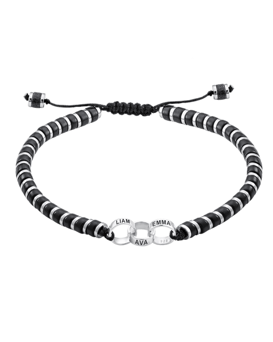 Men's Black Onyx Disc Bead & Forever Links Bracelet - 14K White Gold Bracelets magal-dev 3 Links 