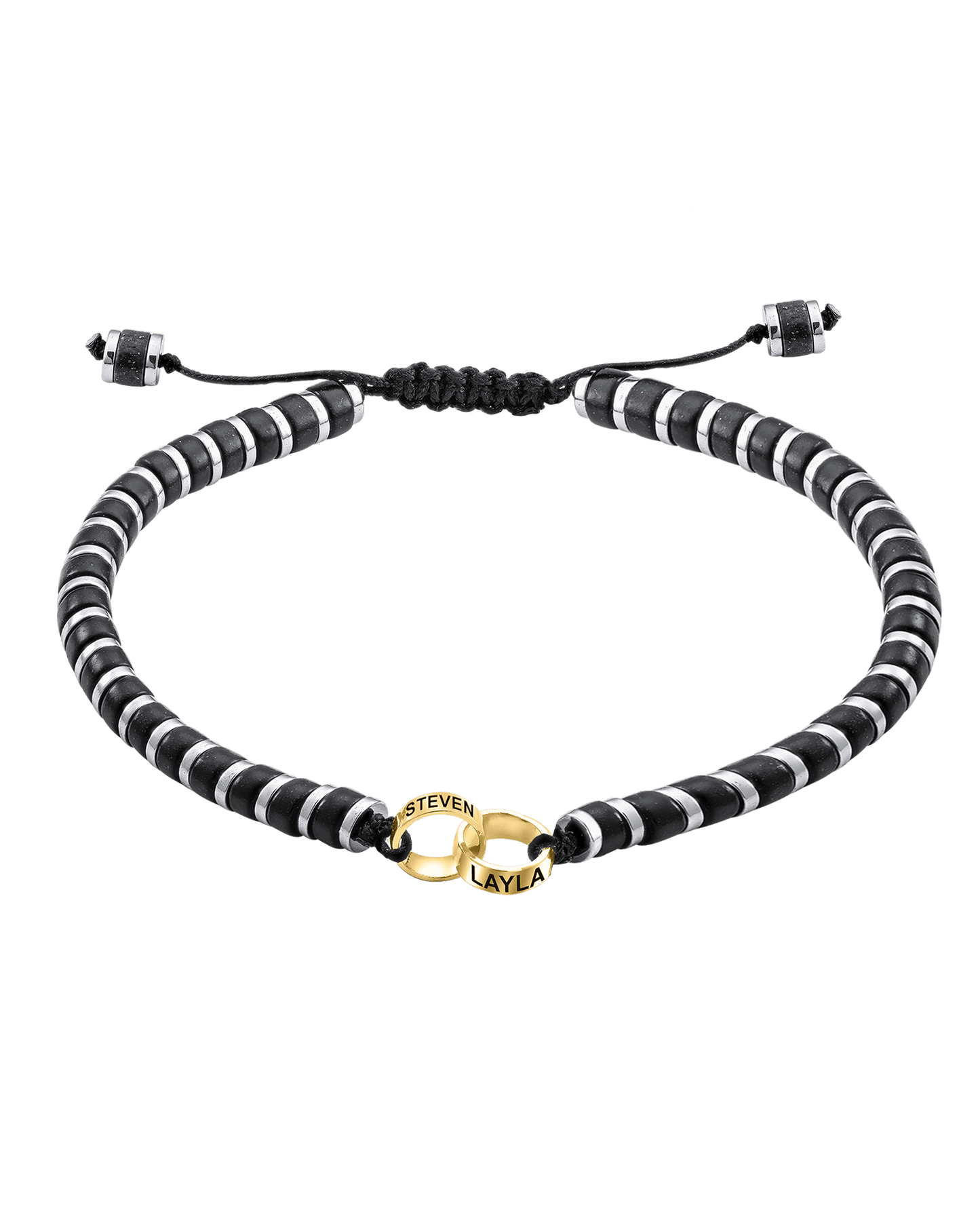 Men's Black Onyx Disc Bead & Forever Links Bracelet - 14K Yellow Gold Bracelets magal-dev 2 Links 